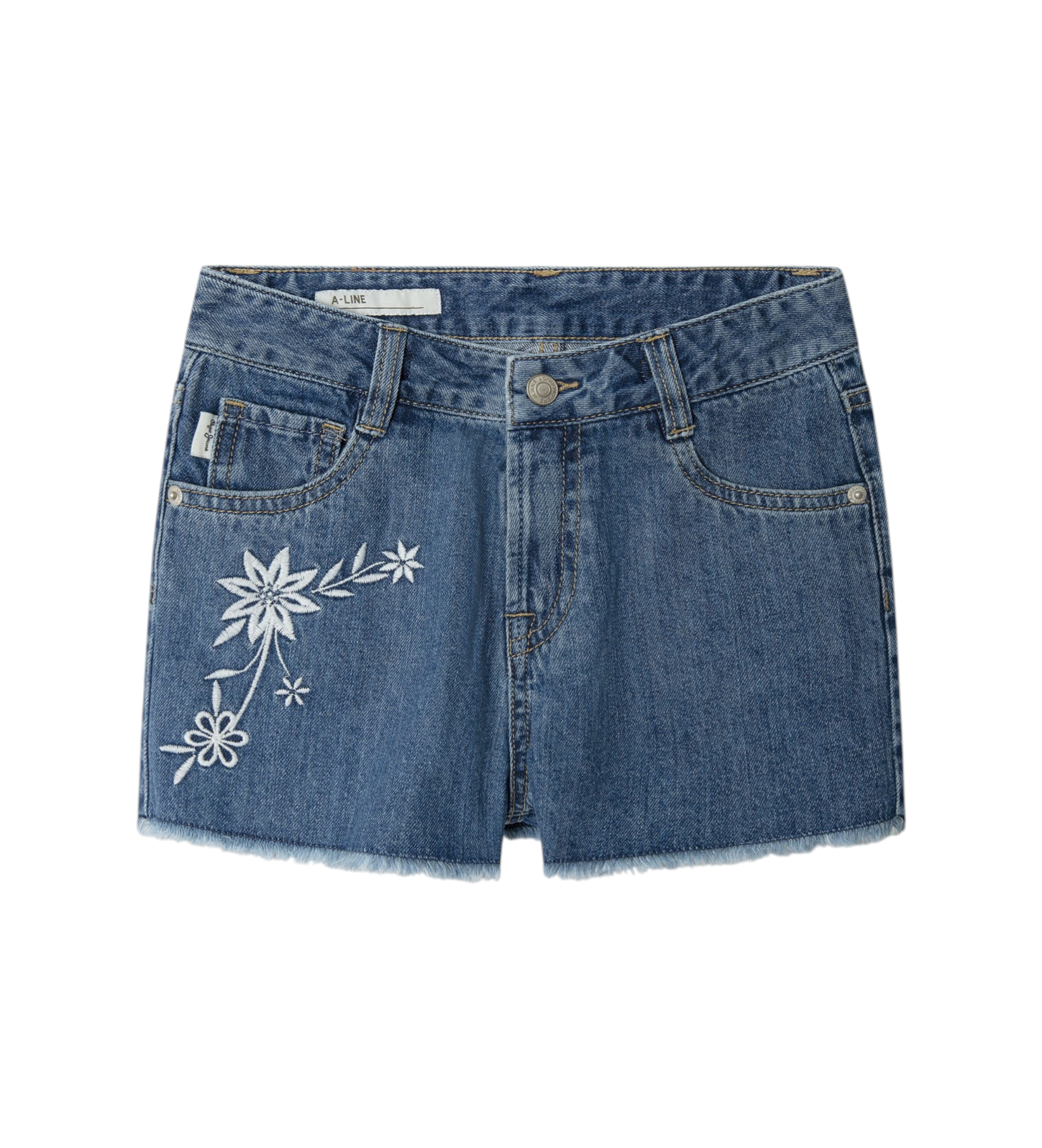 Pepe Jeansvoor meisjes. PG8000006 A-Line Patty gebloemde blauwe short (6años= 104cm), Casual, Katoen, Denim, kinderkleding