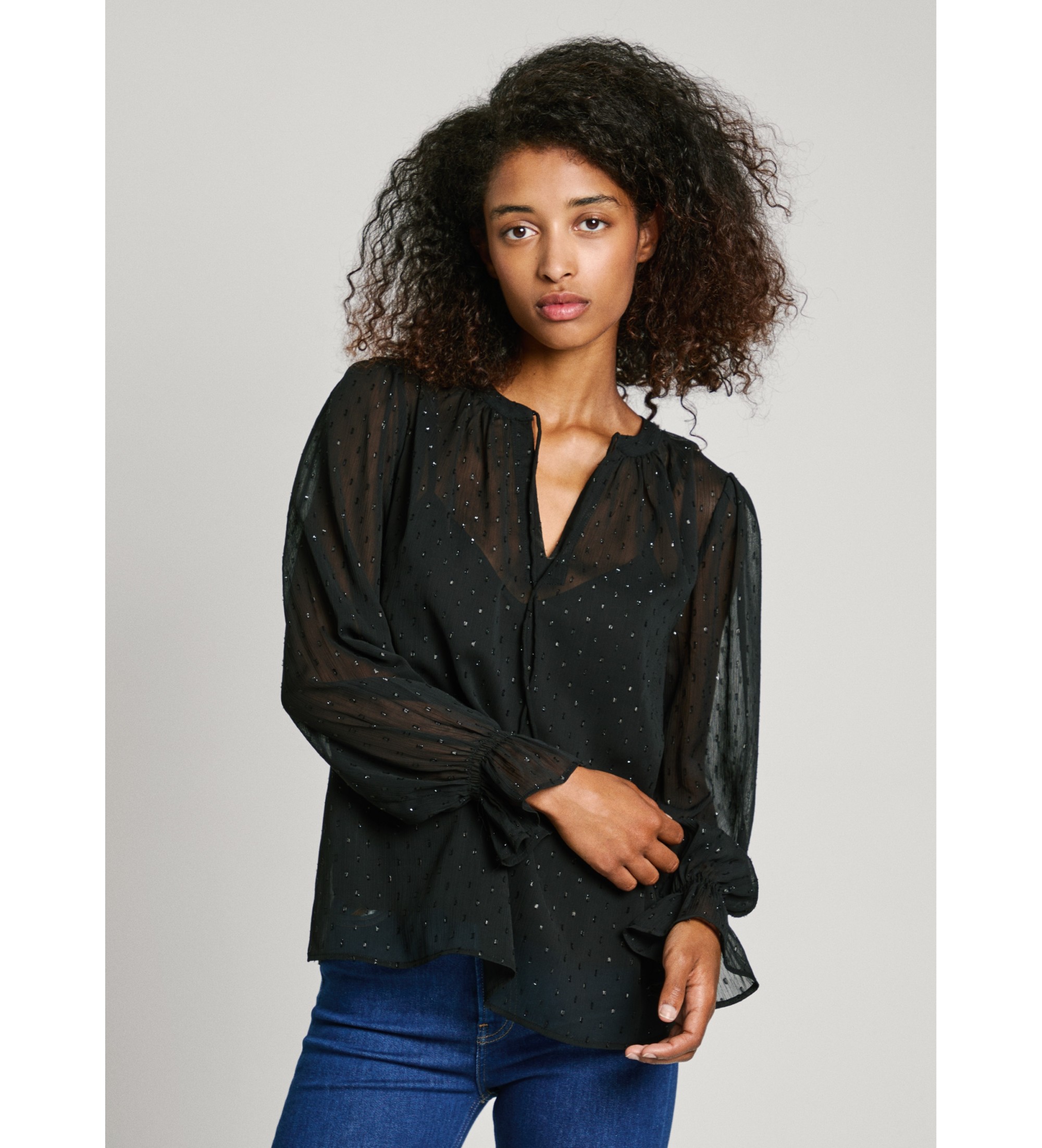 Pepe Jeans für Damen. PL304971 Addison Bluse schwarz (M), Lässig, Polyester, Langarm