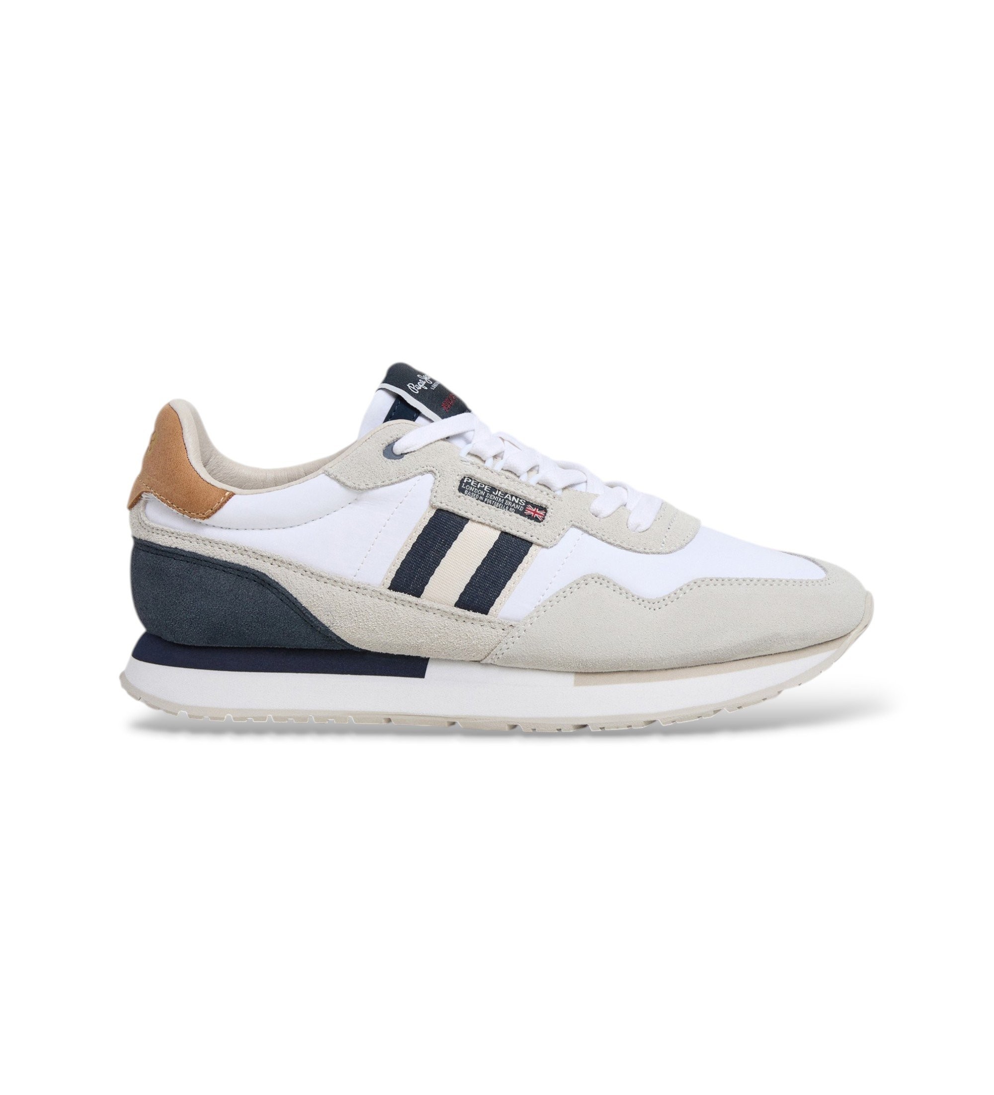 Pepe Jeans für Herren. PMS400025 Leder-Sneaker Aiden Tape weiß (43), Wohnung, Schnürsenkel, Lässig