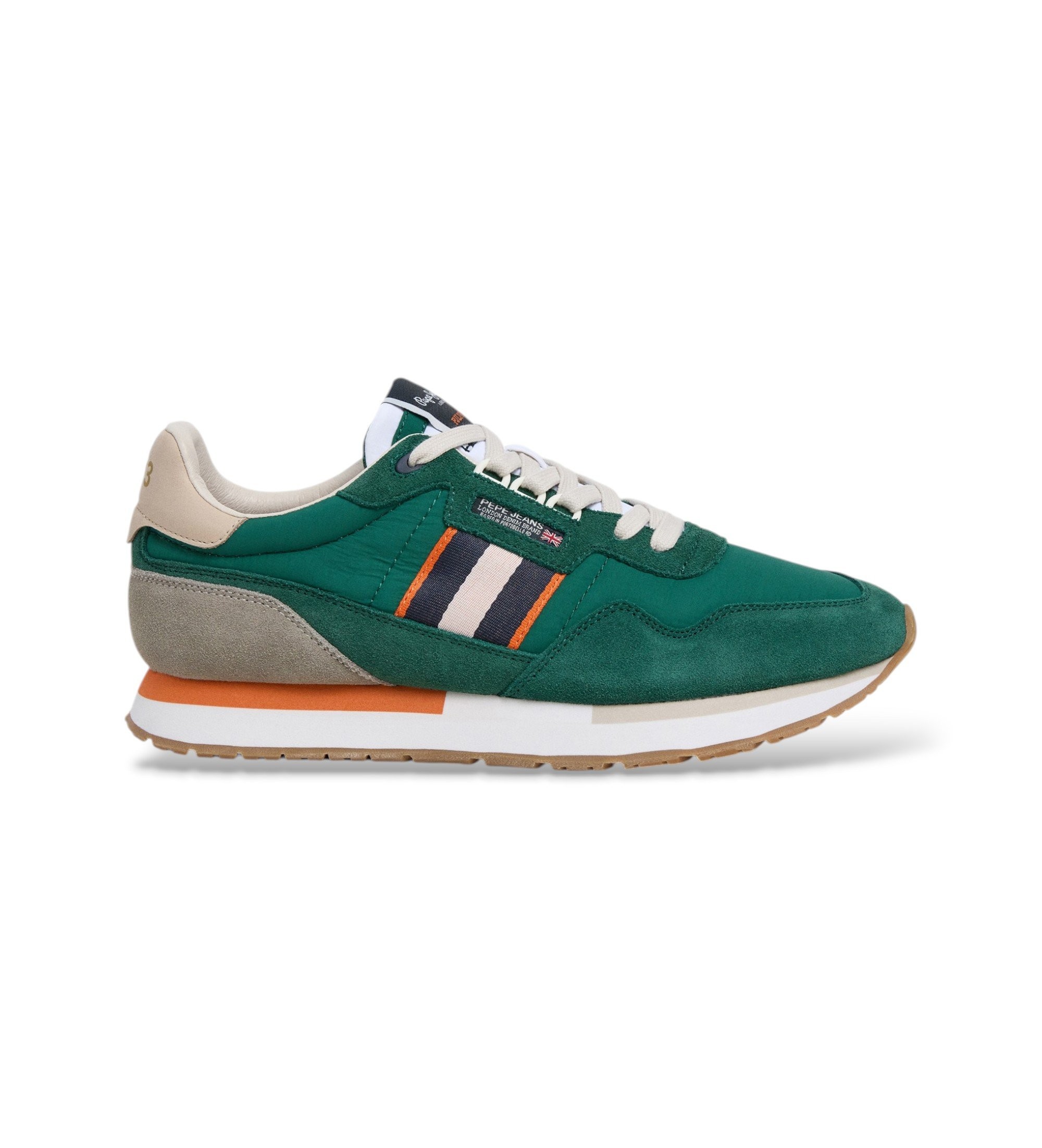 Pepe Jeans für Herren. PMS400025 Aiden Tape Leder Sneakers grün (41), Wohnung, Spaltleder, Schnürsenkel, Lässig