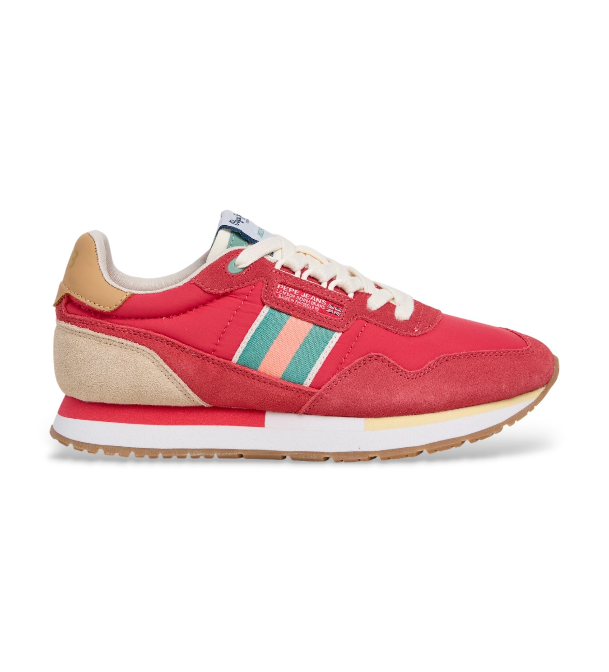 Pepe Jeans für Damen. PLS400020 Aiden Tape Leder Sneakers rosa (39), Rot, Wohnung, Schnürsenkel, Lässig