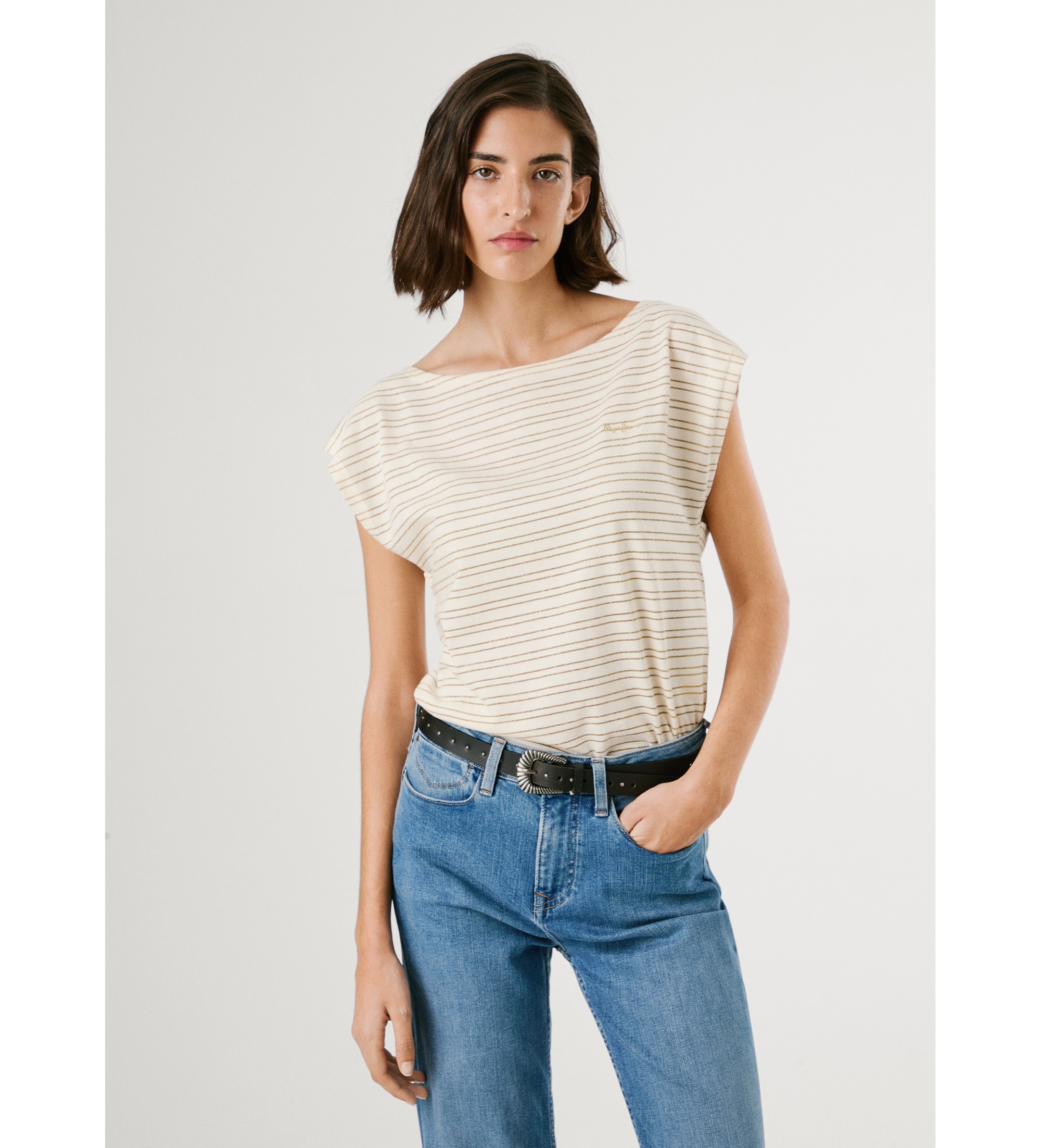 Pepe Jeans für Damen. PL506118 T-Shirt Alex gebrochenes Weiß (XS), Lässig, Baumwolle, Kurzarm