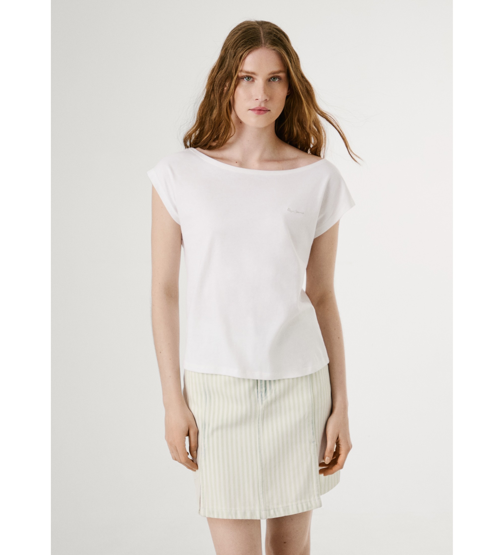 Pepe Jeans für Damen. PL506117 Alice T-shirt weiß (L), Lässig, Baumwolle, Kurzarm