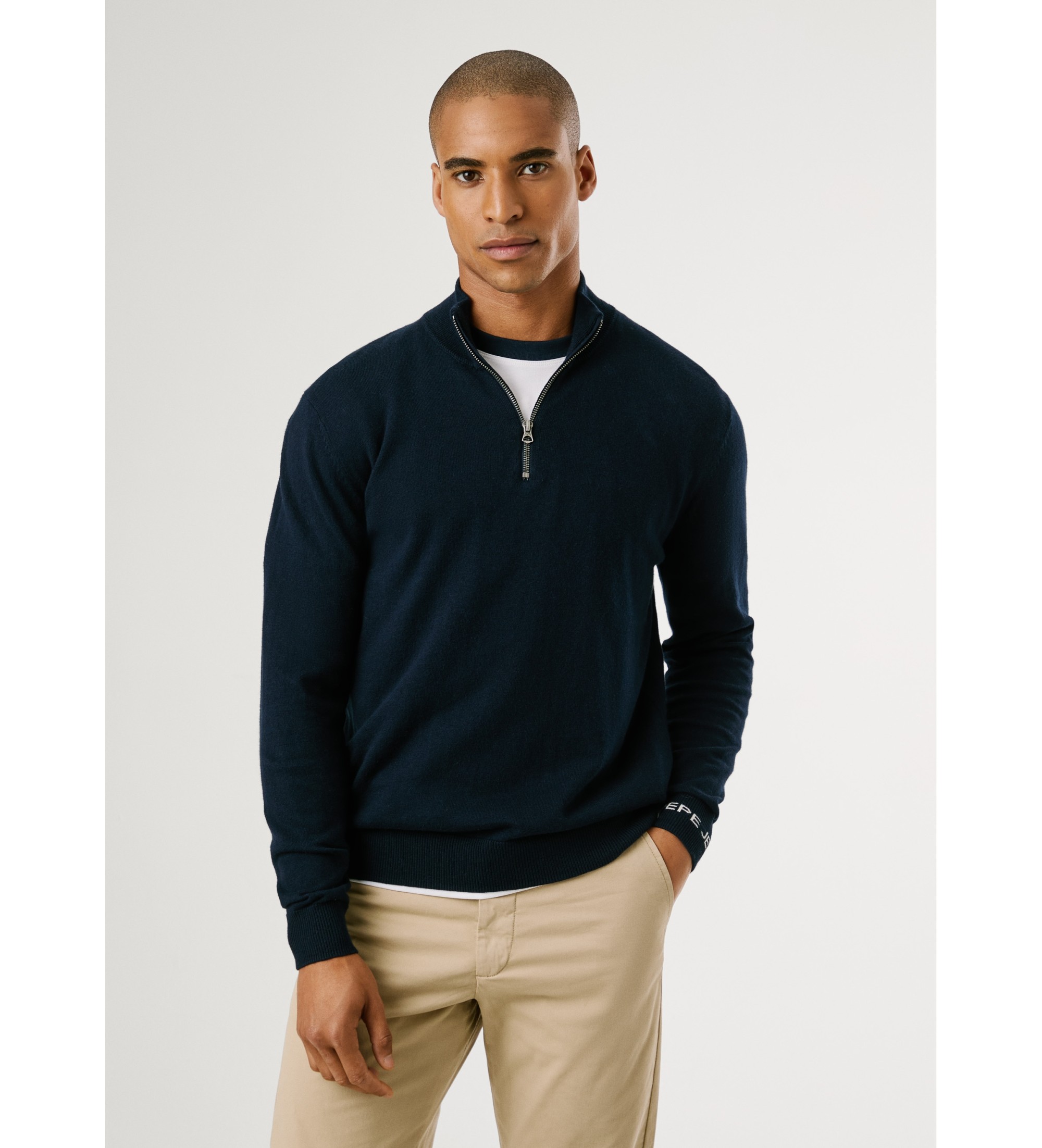 Pepe Jeans für Herren. PM7000012 Andre Mock Zipper Pullover navy (L), Lässig, Baumwolle, Marine