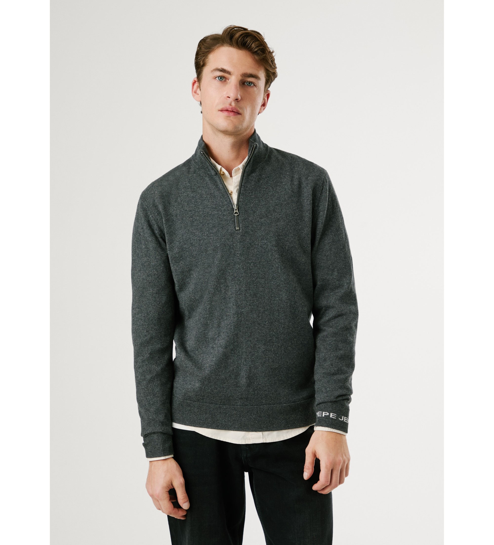 Pepe Jeans für Herren. PM7000012 Andre Mock grauer Pullover (L), Lässig, Baumwolle