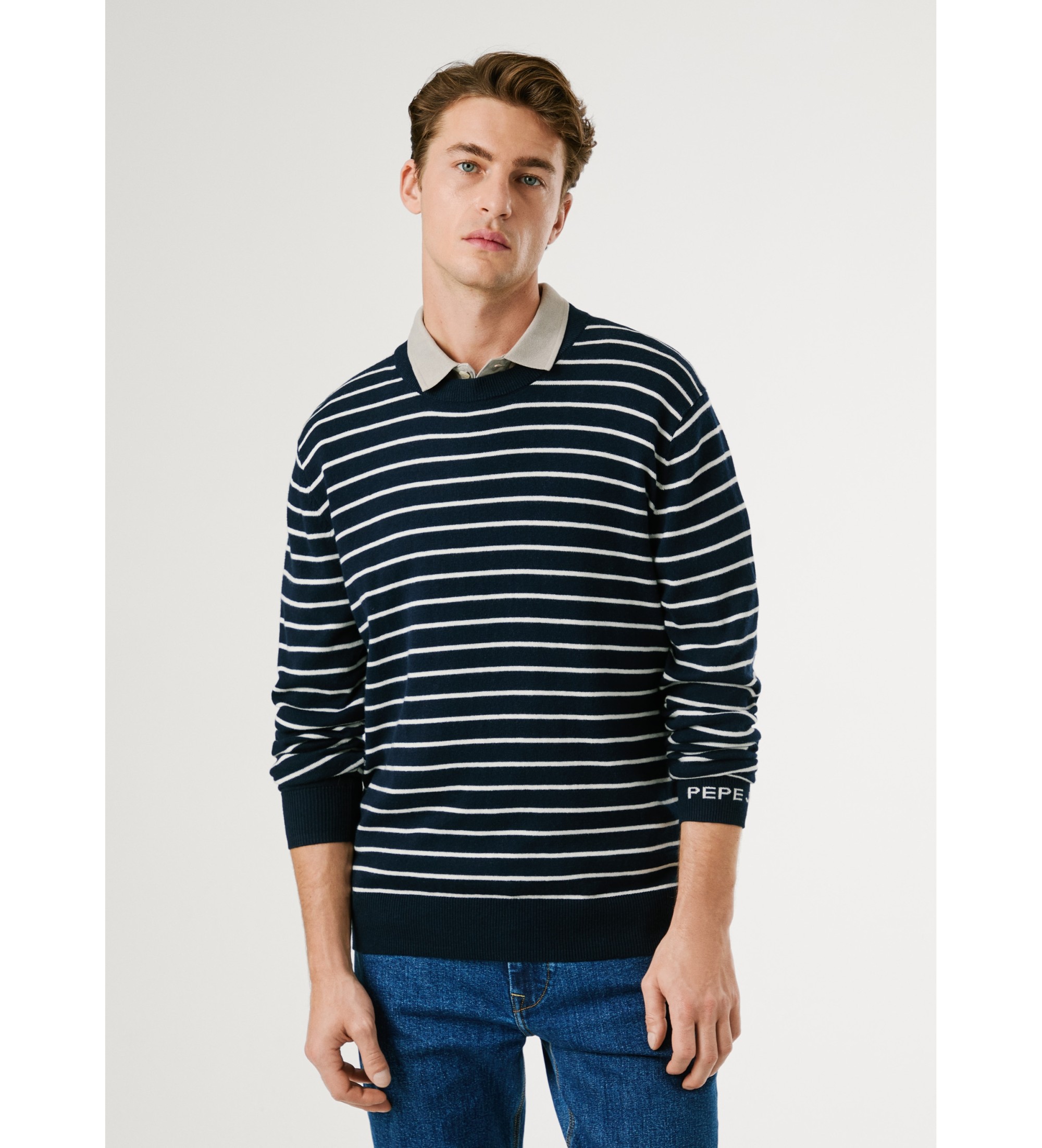 Pepe Jeans für Herren. PM7000010 Andre Stripe navy Pullover (S), Lässig, Baumwolle, Marine