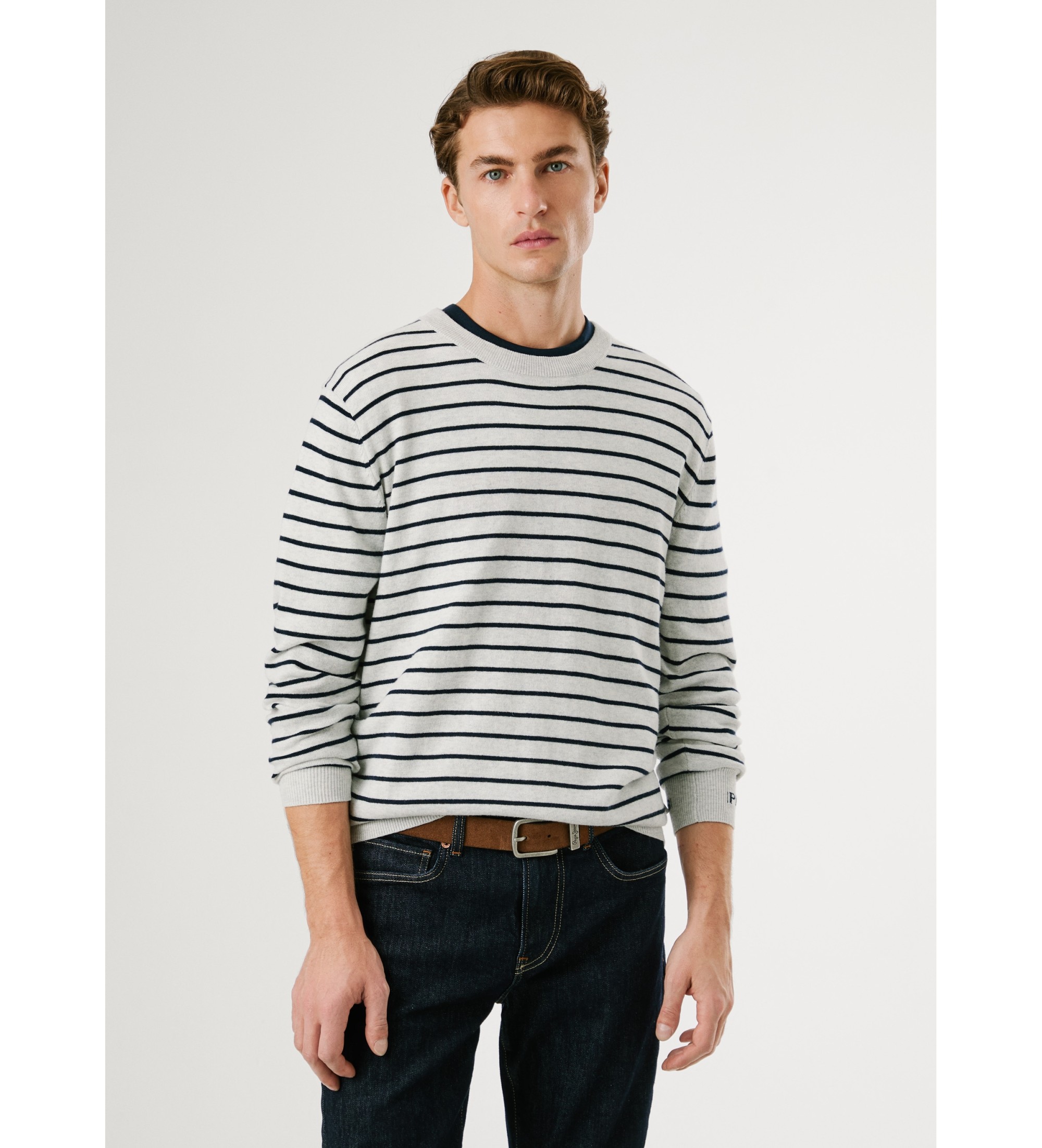 Pepe Jeans für Herren. PM7000010 Andre Stripe Pullover grau (XXL), Lässig, Baumwolle