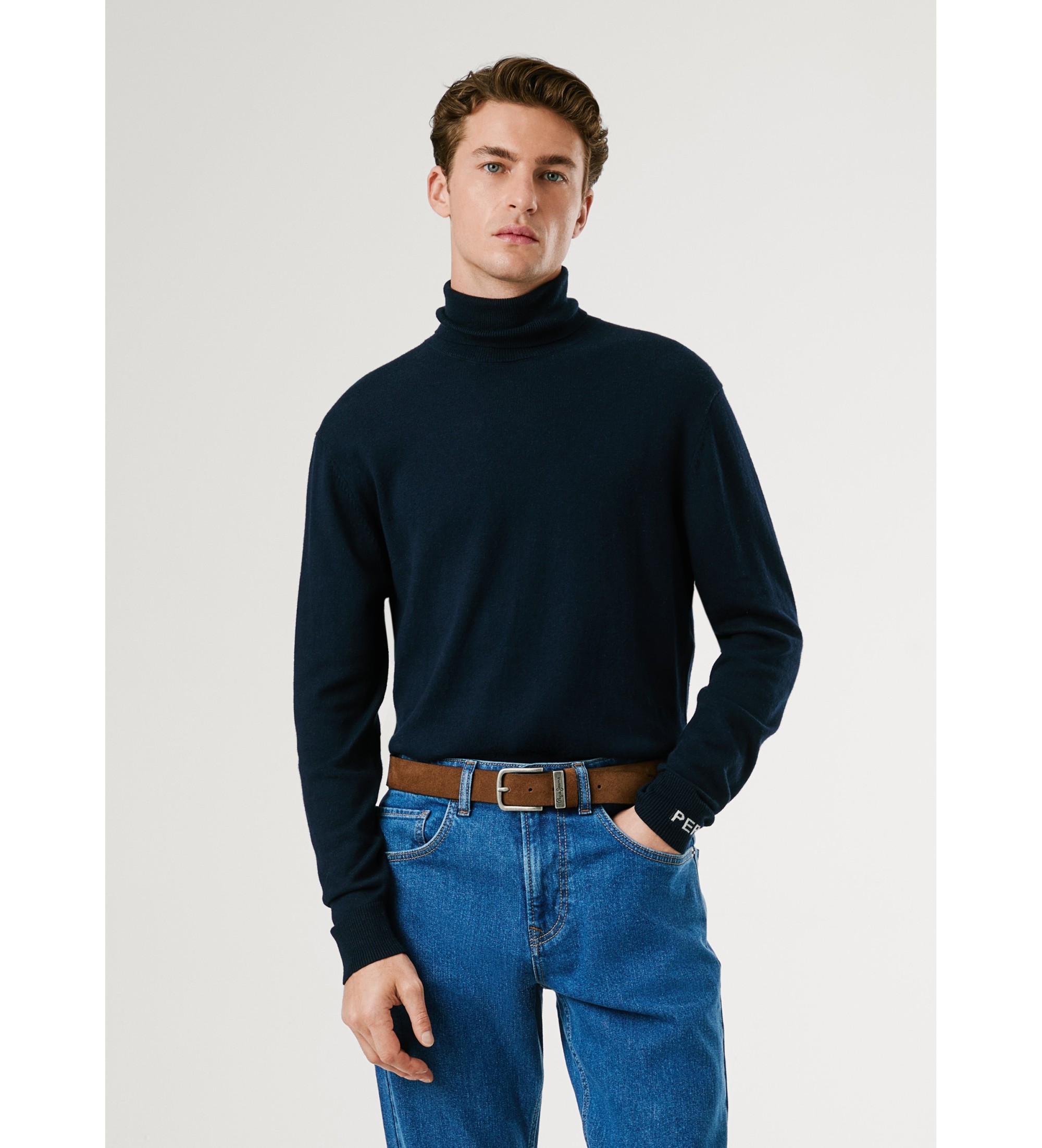 Pepe Jeans für Herren. PM7000011 Andre navy Rollkragenpullover (M), Lässig, Baumwolle, Marine