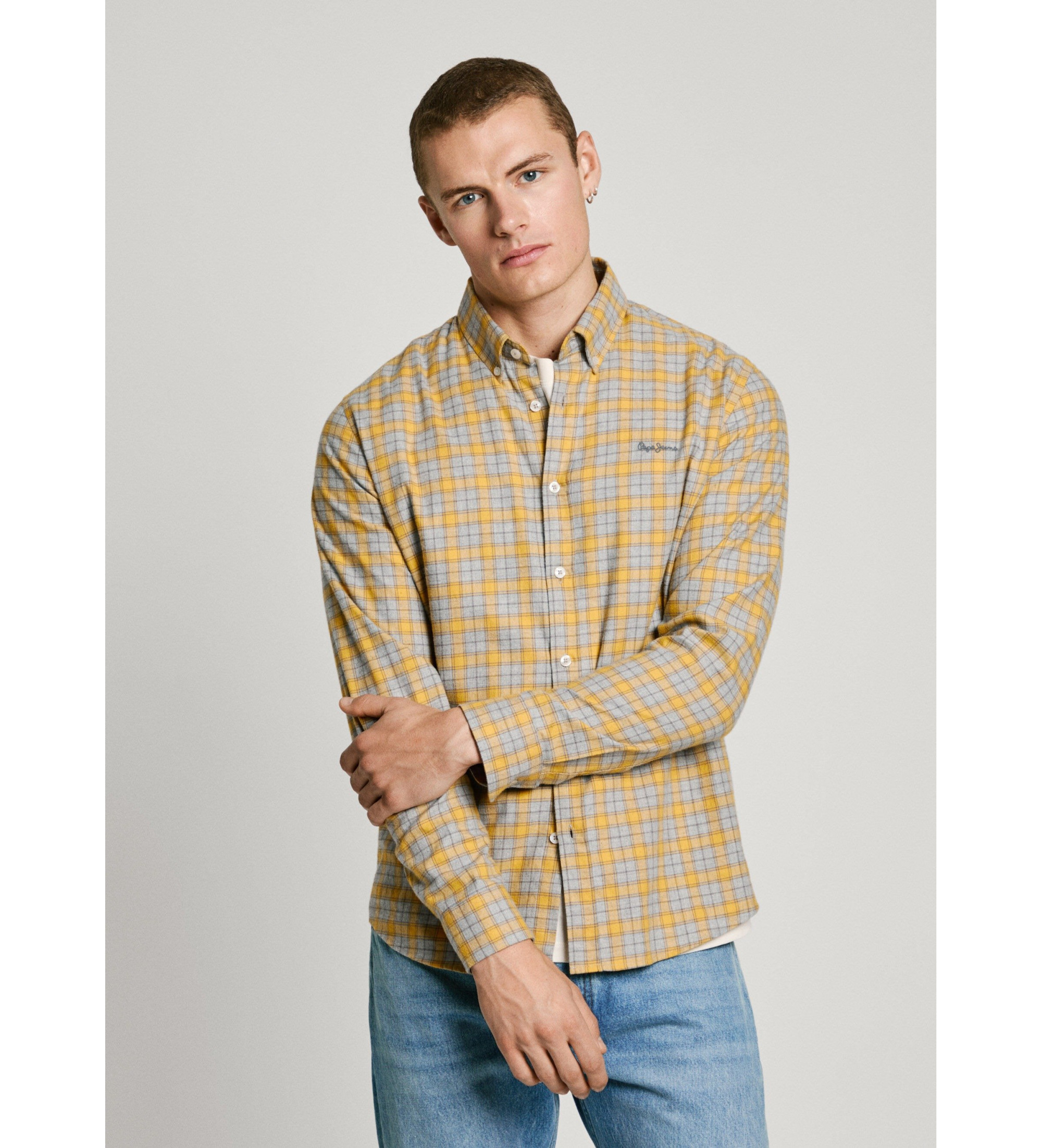Pepe Jeans für Herren. PM308812 Archie Shirt gelb (L), Lässig, Baumwolle, Langarm, Nachhaltig