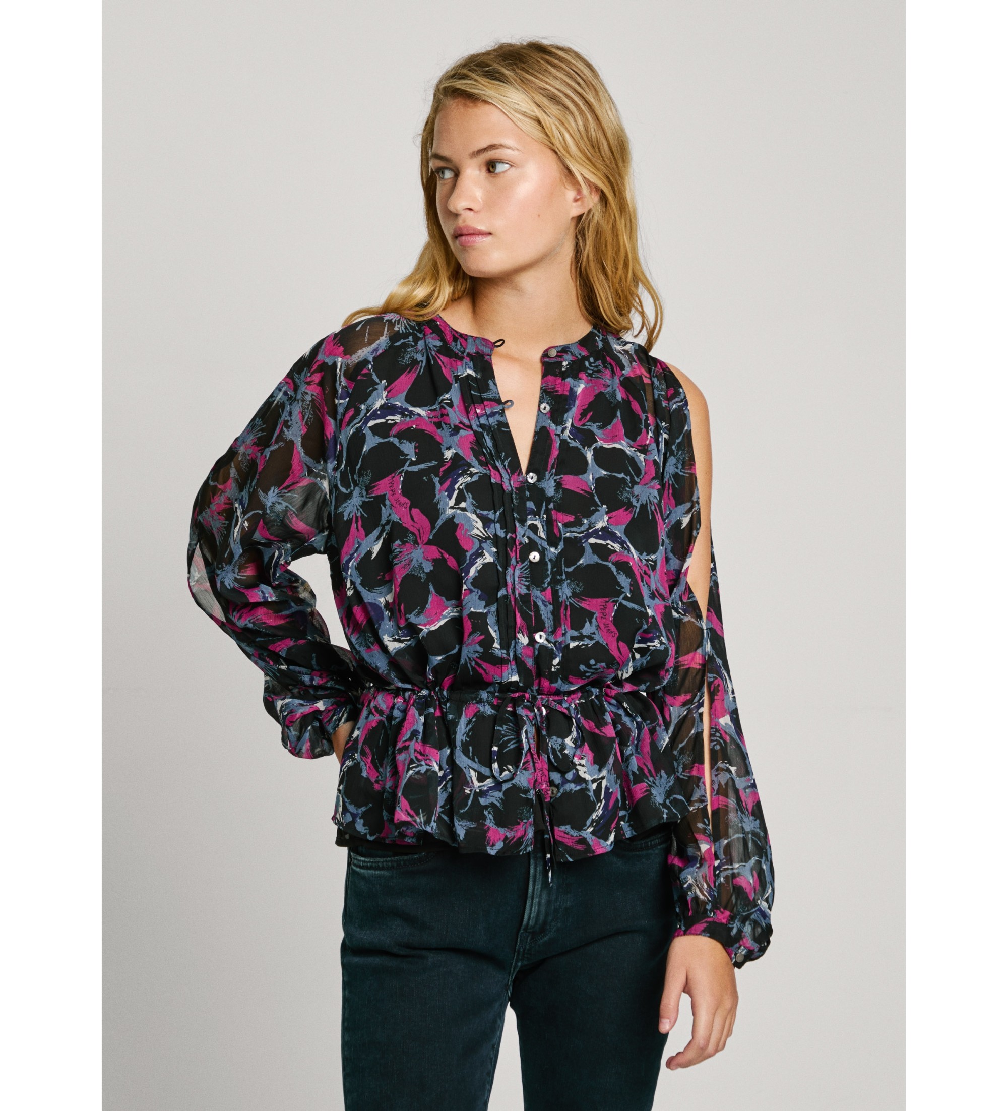 Pepe Jeans für Damen. PL304968 Bluse Avery schwarz (S), Lässig, Party, Polyester, Langarm