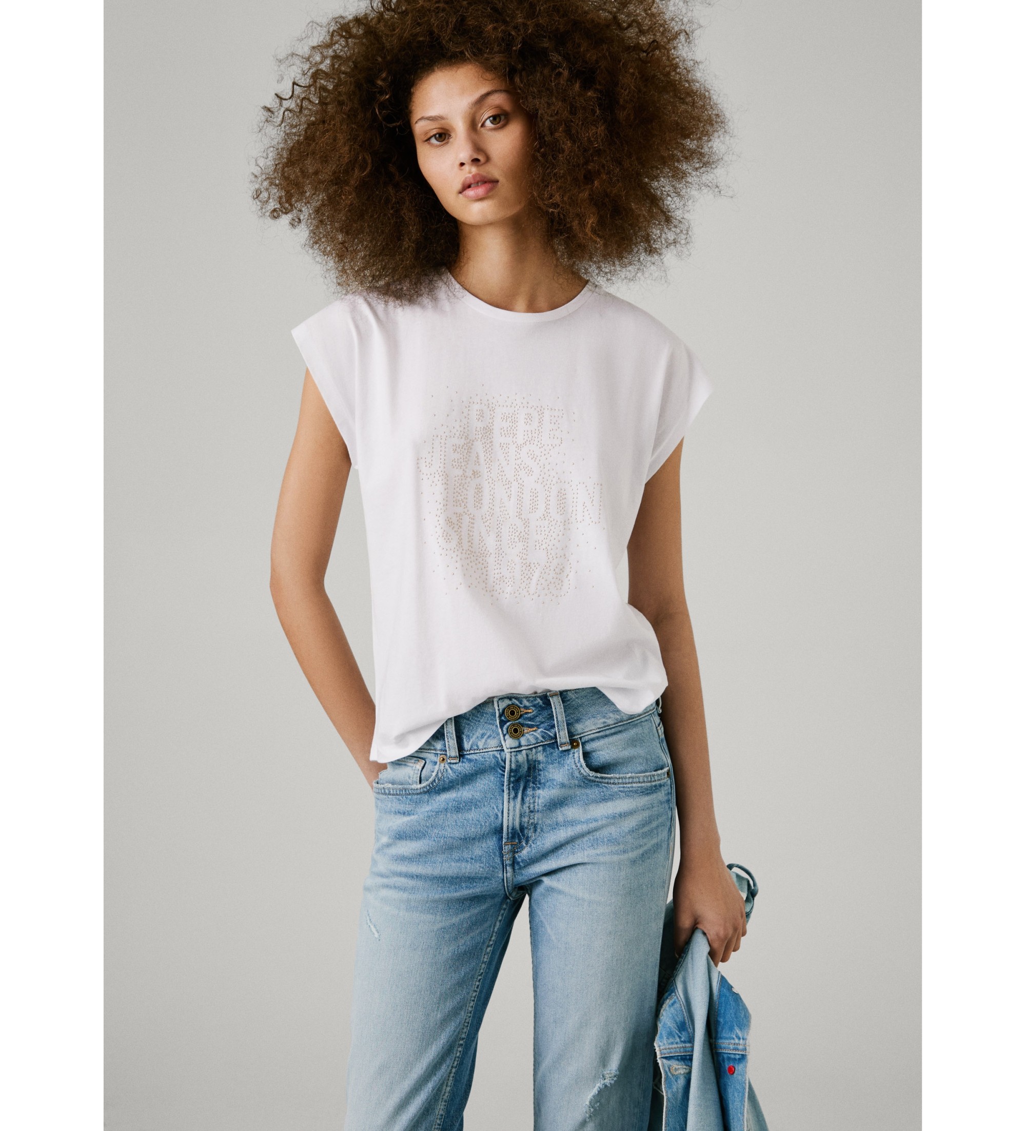 Pepe Jeans für Damen. PL506111 Weißes AZA-T-Shirt (L), Lässig, Baumwolle, Kurzarm