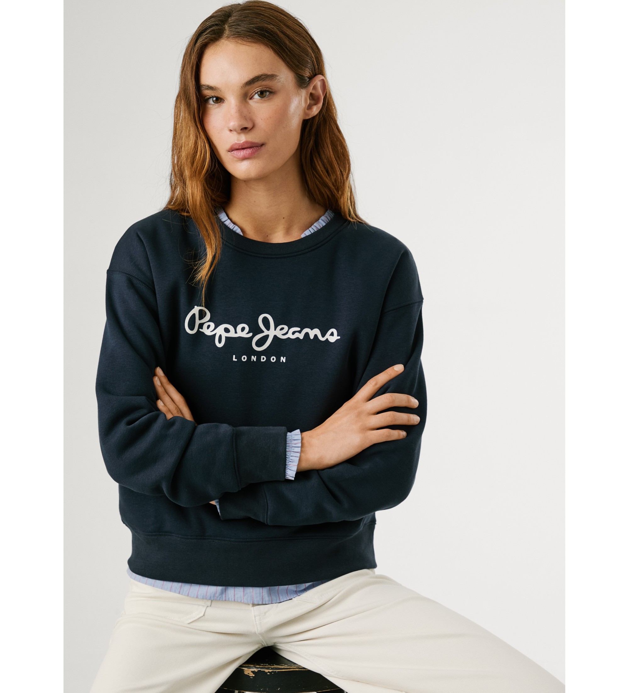 Pepe Jeans für Damen. PL5800002 Sweatshirt Baddy navy (L), Lässig, Baumwolle, Marine