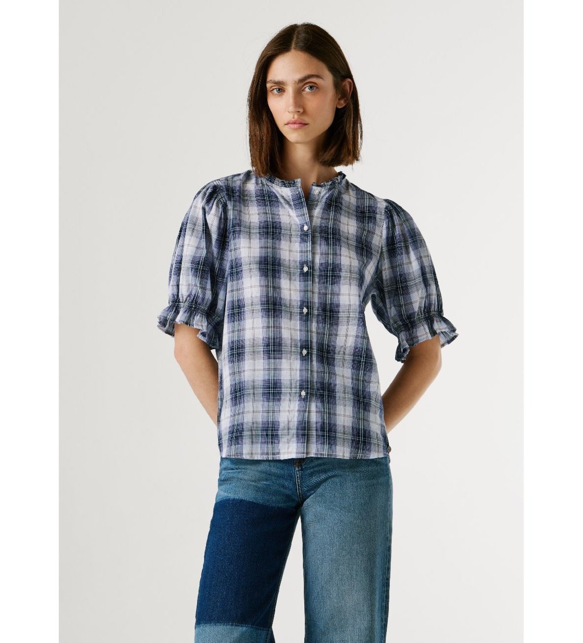 Pepe Jeansvoor vrouwen. PL3051381 Blouse Biol blauw (S), Casual, Katoen, Korte mouwen