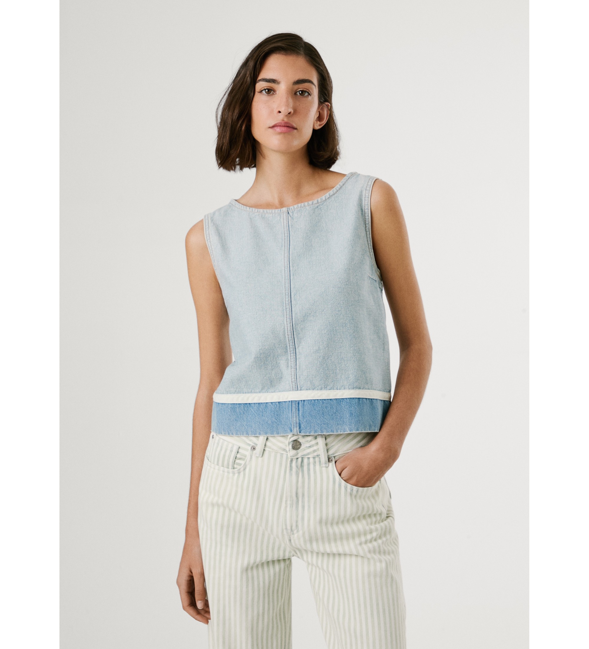 Pepe Jeans für Damen. PL305122 Bowie (L), Blau, Lässig, Baumwolle, Ärmellos / Hosenträger