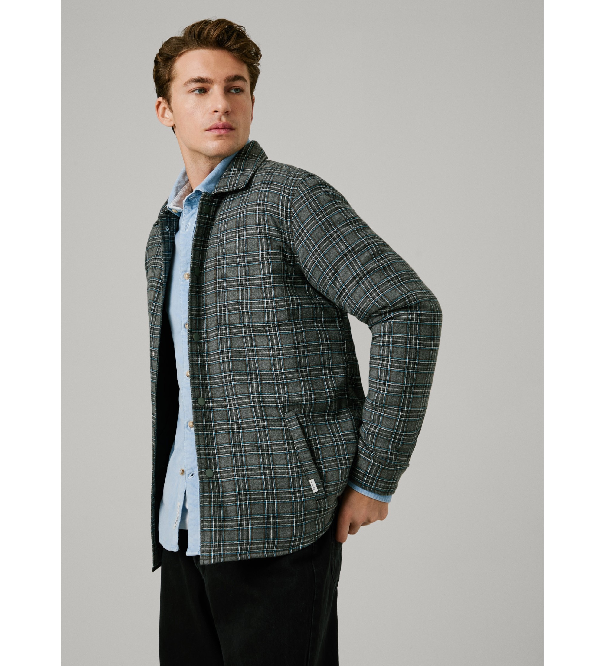 Pepe Jeans für Herren. PM3090813 Caine graues Überhemd (S), Lässig, Viskose, Langarm
