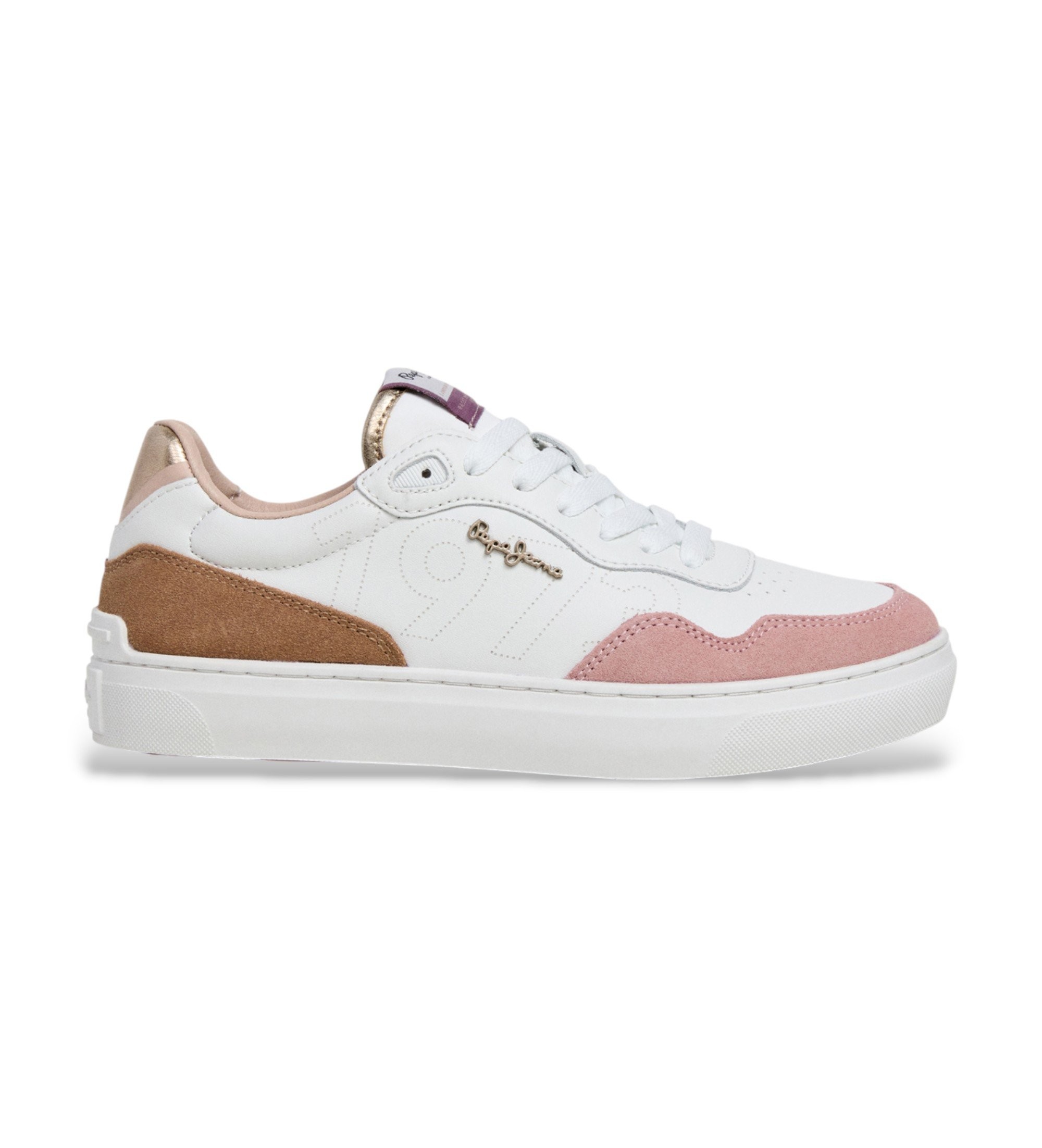 Pepe Jeans für Damen. PLS000029 Leder Turnschuhe Cdamden Sweet pink (39), Weiß, Wohnung, Schnürsenkel, Lässig