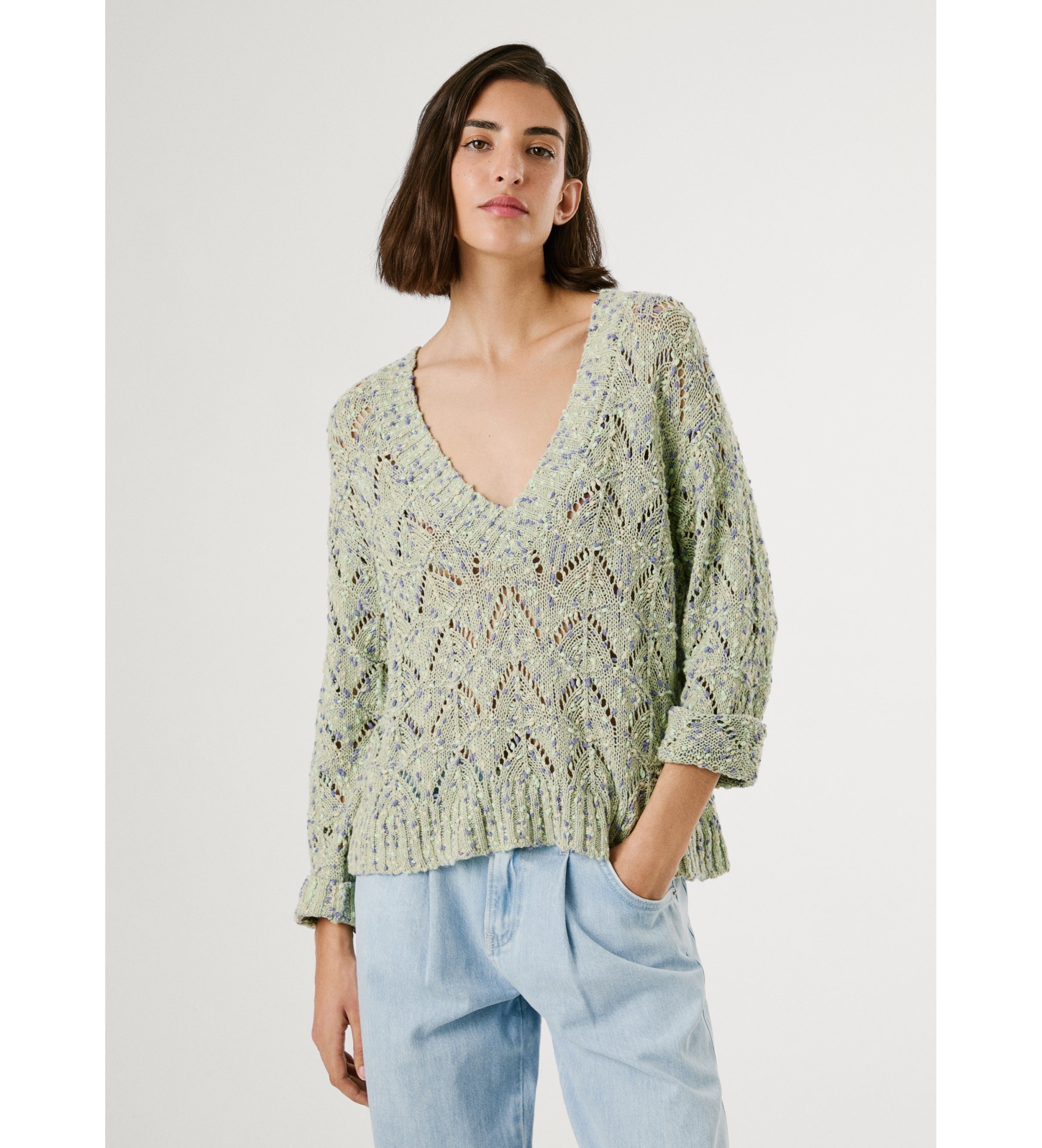 Pepe Jeans für Damen. PL702306 Camilla Pullover grün (M), Lässig, Baumwolle, Langarm