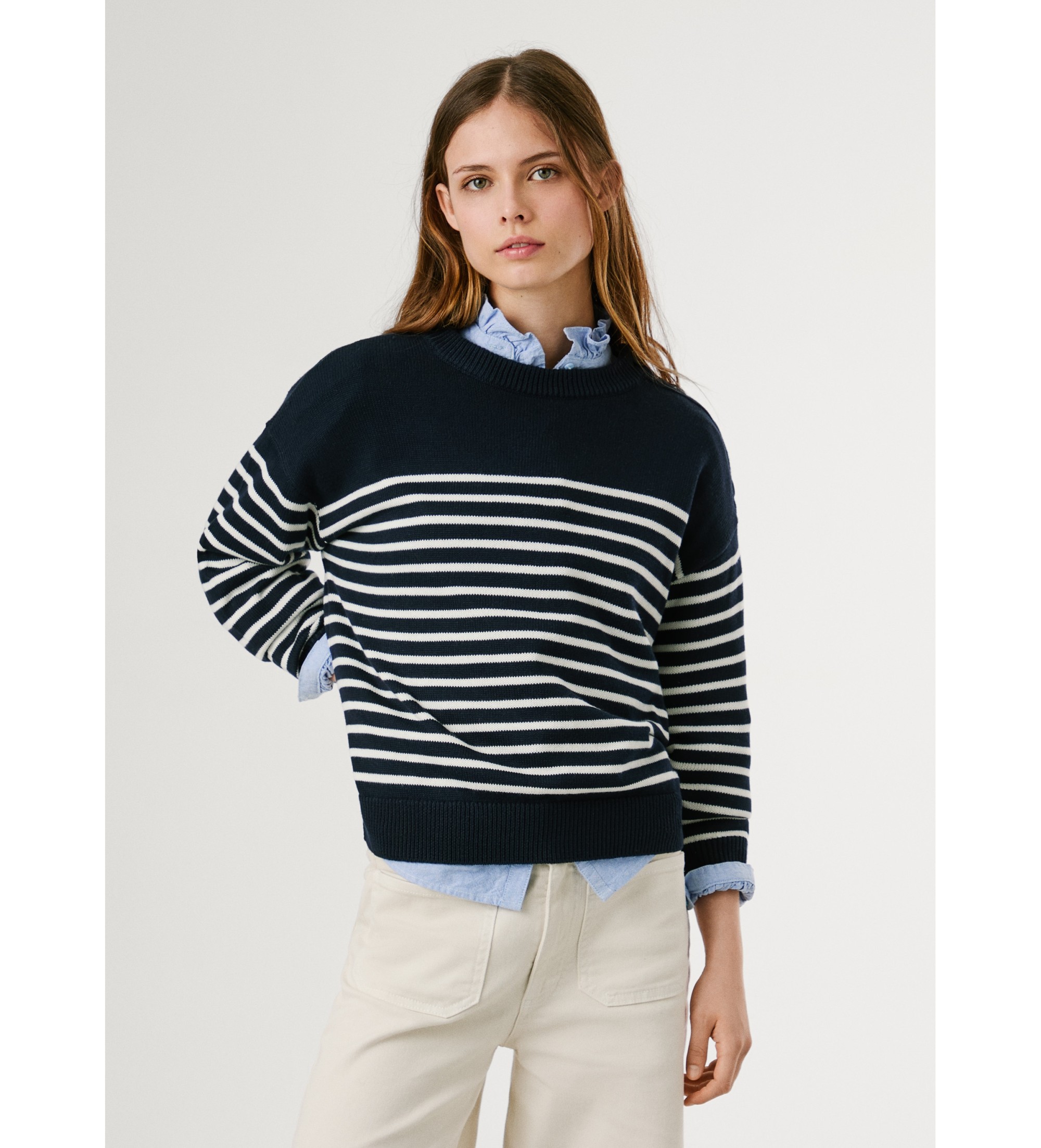 Pepe Jeans für Damen. PL7000005 Carlina-Pullover in Marineblau (S), Lässig, Baumwolle