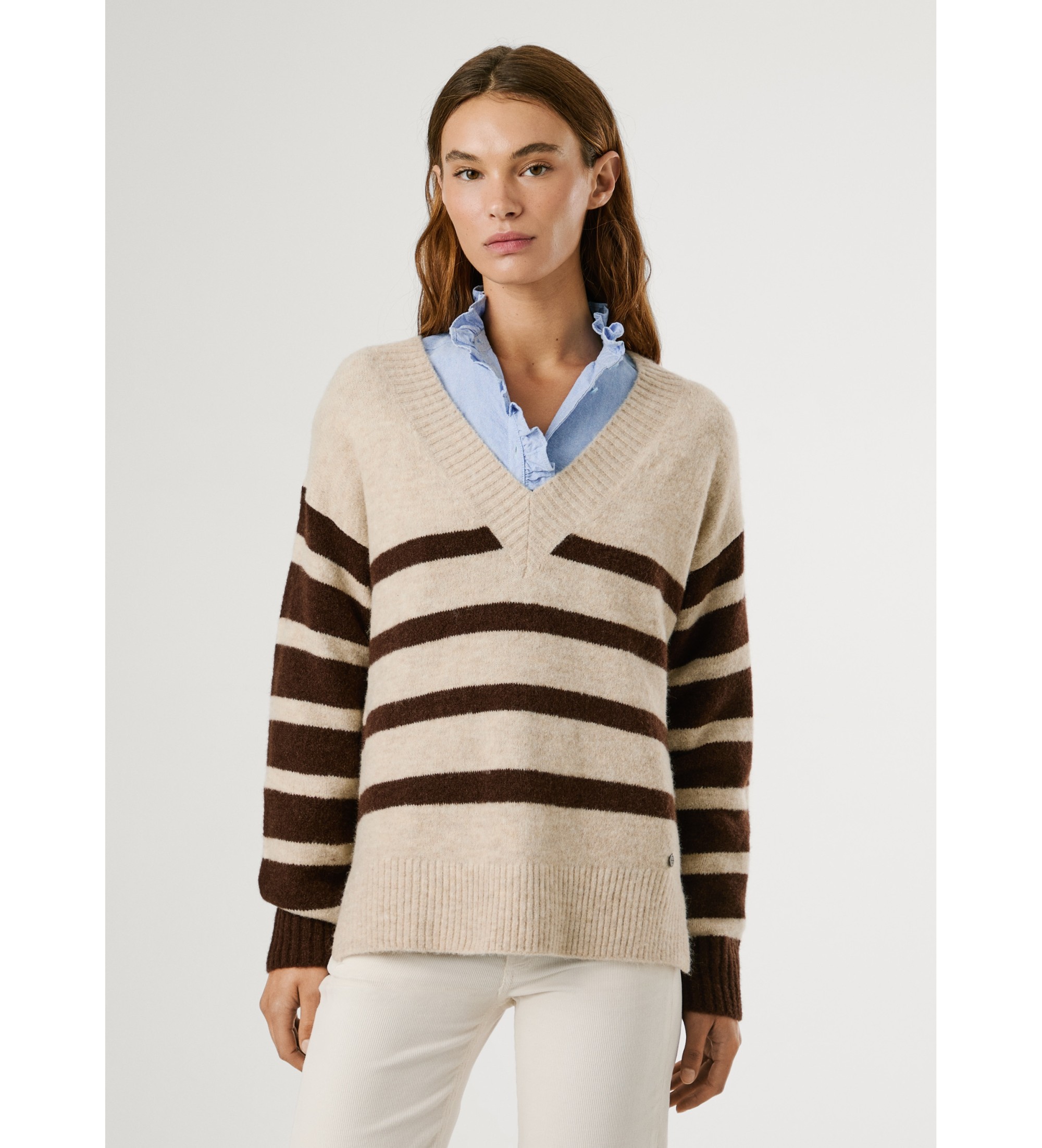 Pepe Jeans für Damen. PL7000023 Cecil Streifen Pullover beige (M), Lässig, Acryl