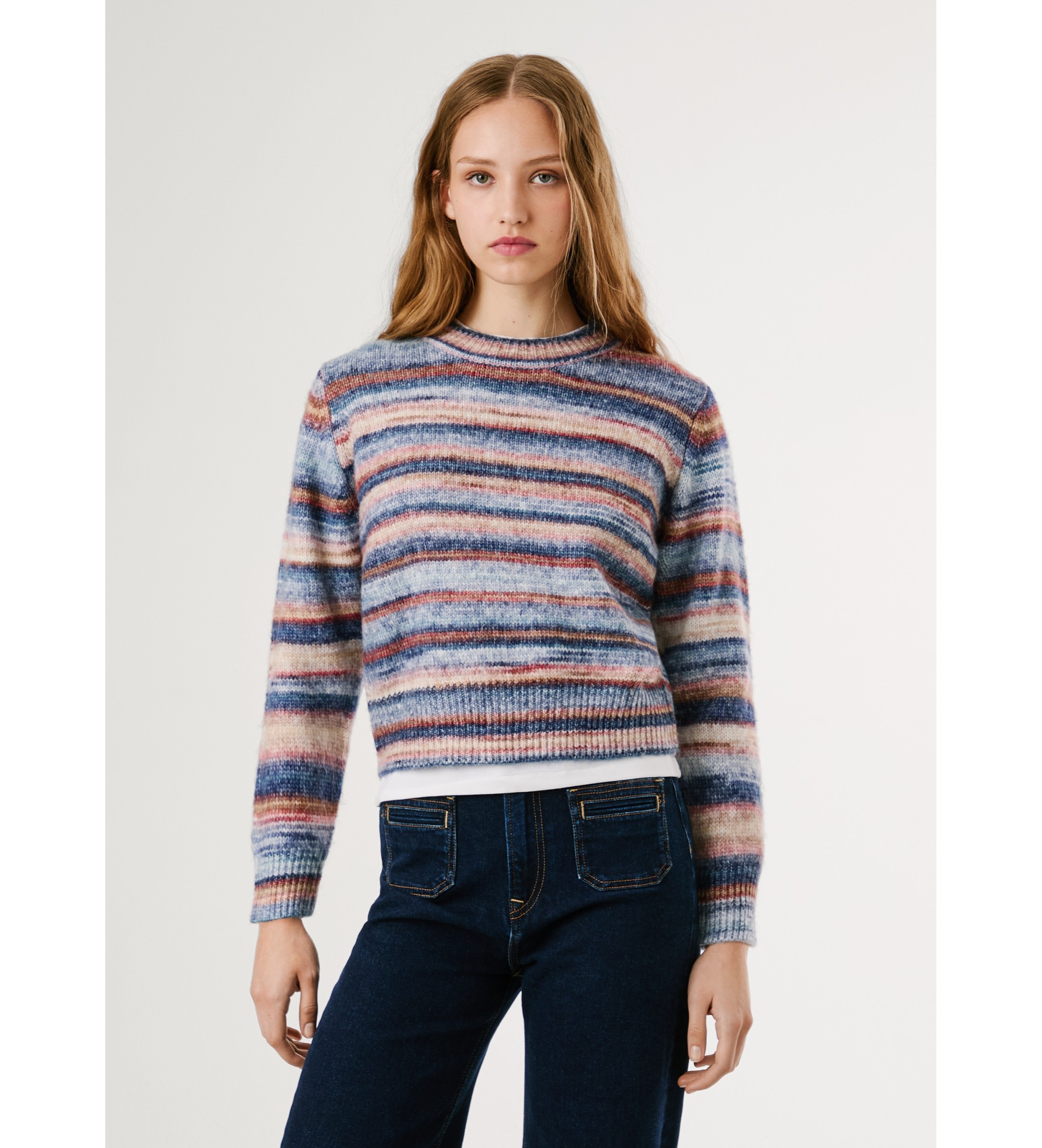 Pepe Jeans für Damen. PL7000057 Hellblauer mehrfarbiger Pullover (XS), Lässig, Polyester