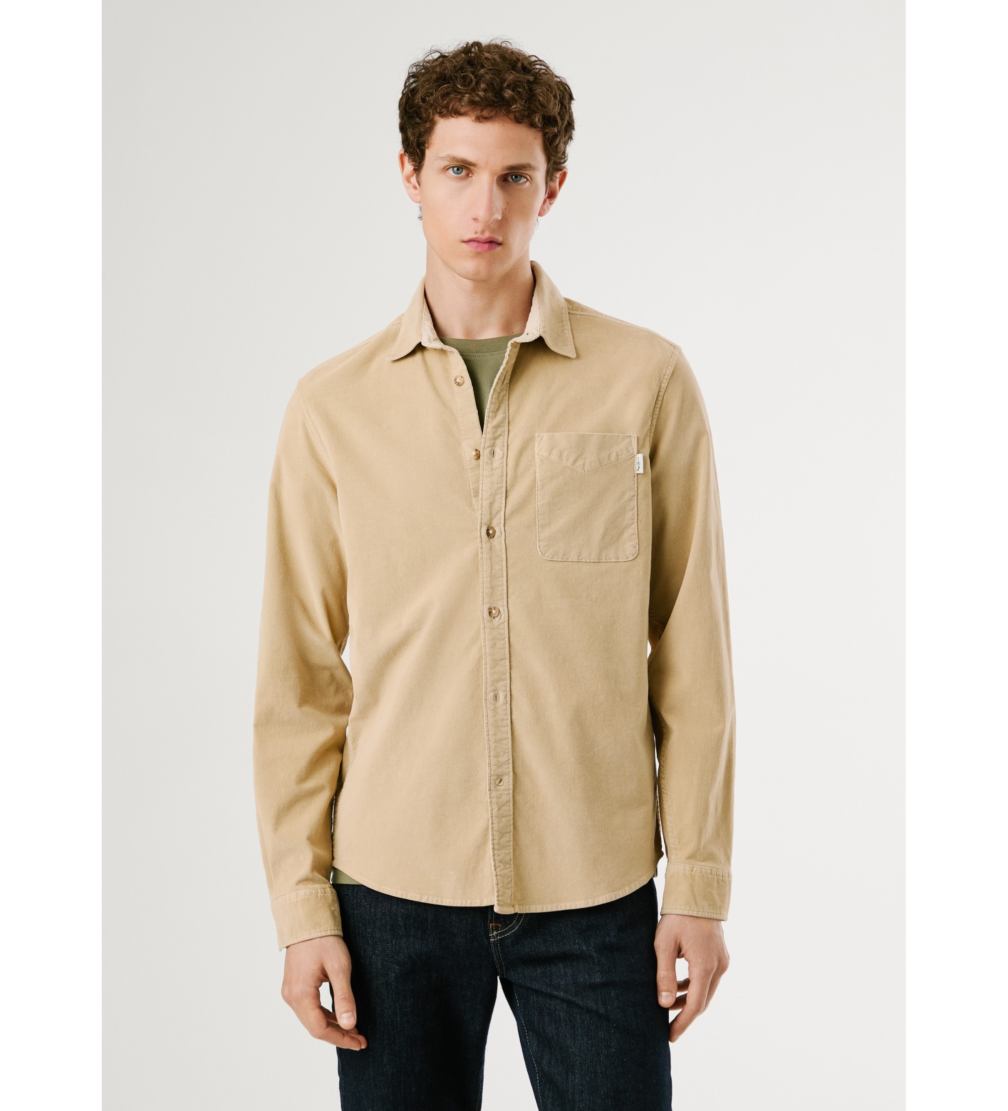 Pepe Jeans für Herren. PM3090844 Clayton beigefarbenes Hemd (M), Lässig, Baumwolle, Langarm