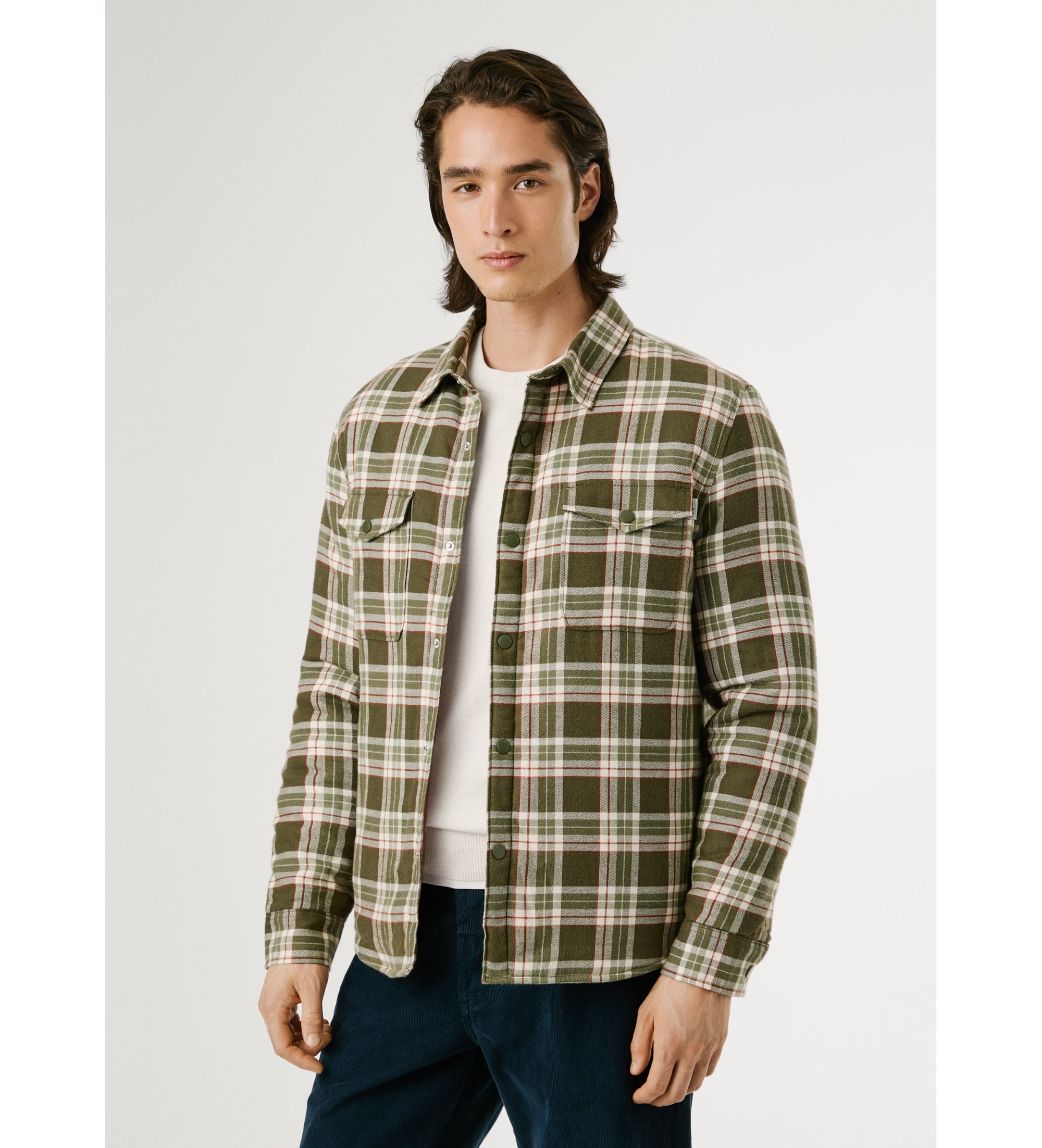 Pepe Jeans für Herren. PM3090819 Grünes Hemd von Clemen (M), Lässig, Baumwolle, Langarm