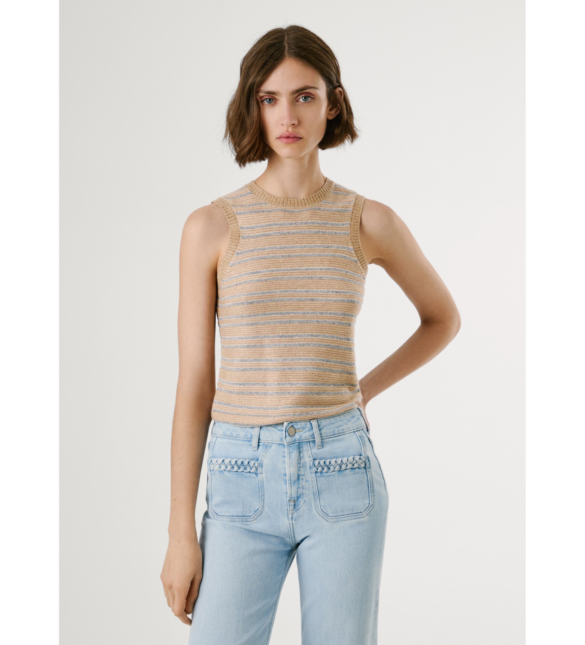 Pepe Jeansvoor vrouwen. PL7000033 Top Cleo beige (M), Casual, Nylon, Mouwloos / spaghettibandjes