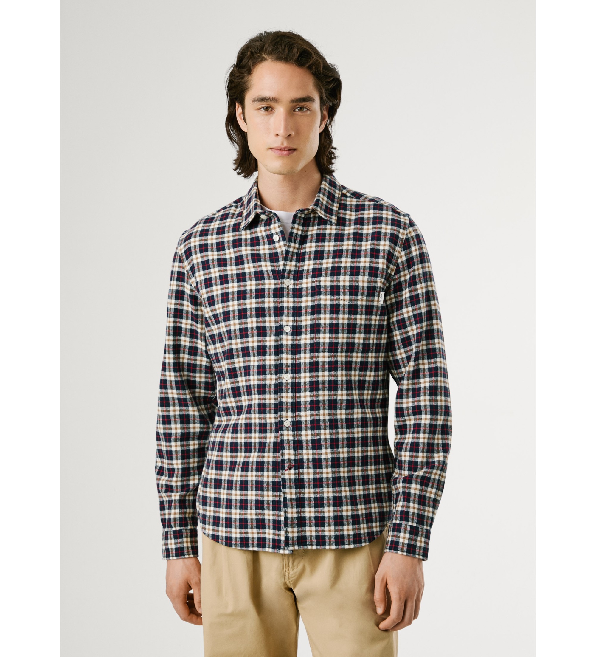 Pepe Jeans für Herren. PM3090825 Clermont marinefarbenes Hemd (S), Lässig, Baumwolle, Langarm