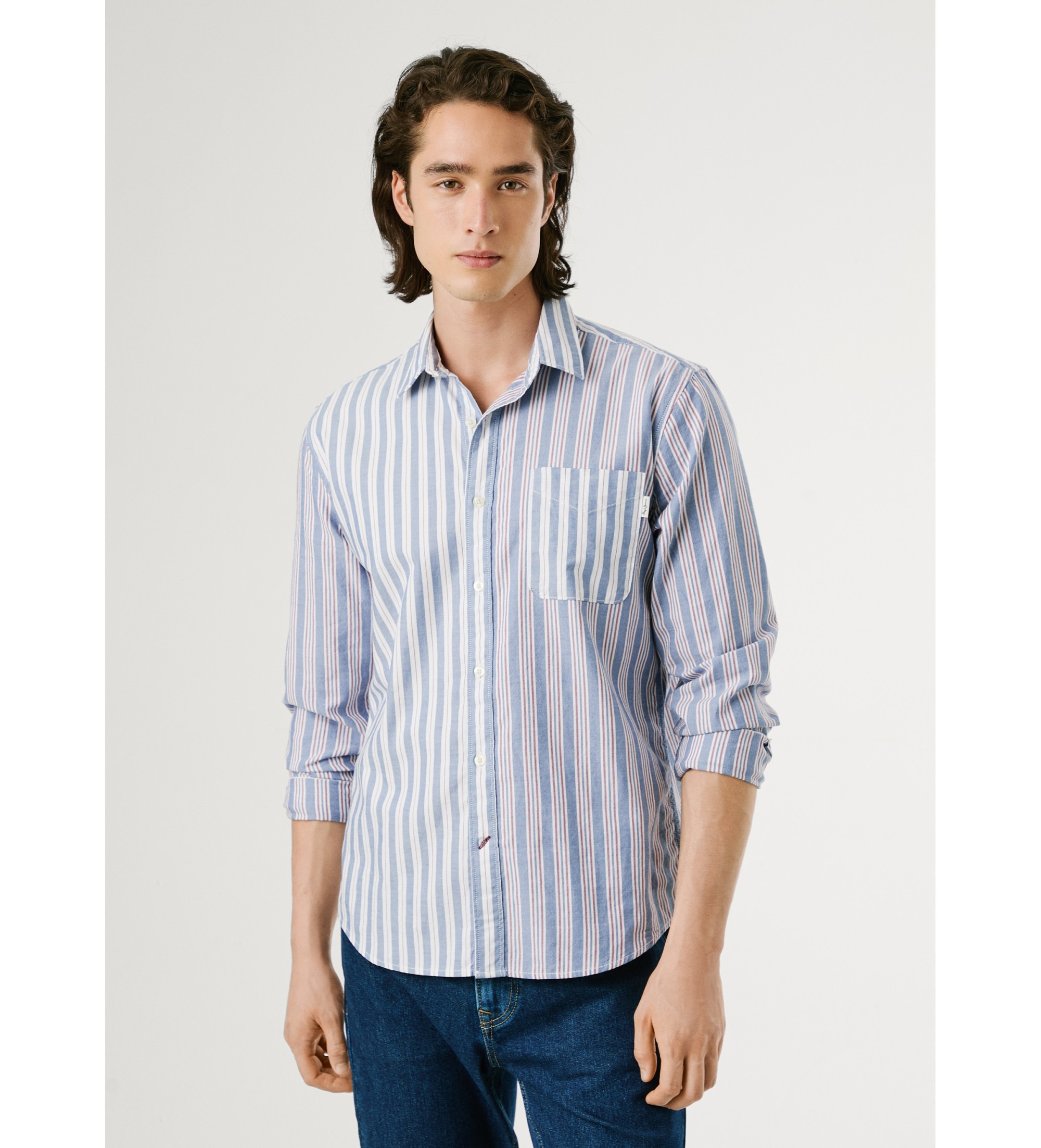 Pepe Jeans für Herren. PM3090826 Cleveland blaues Hemd (M), Lässig, Baumwolle, Langarm