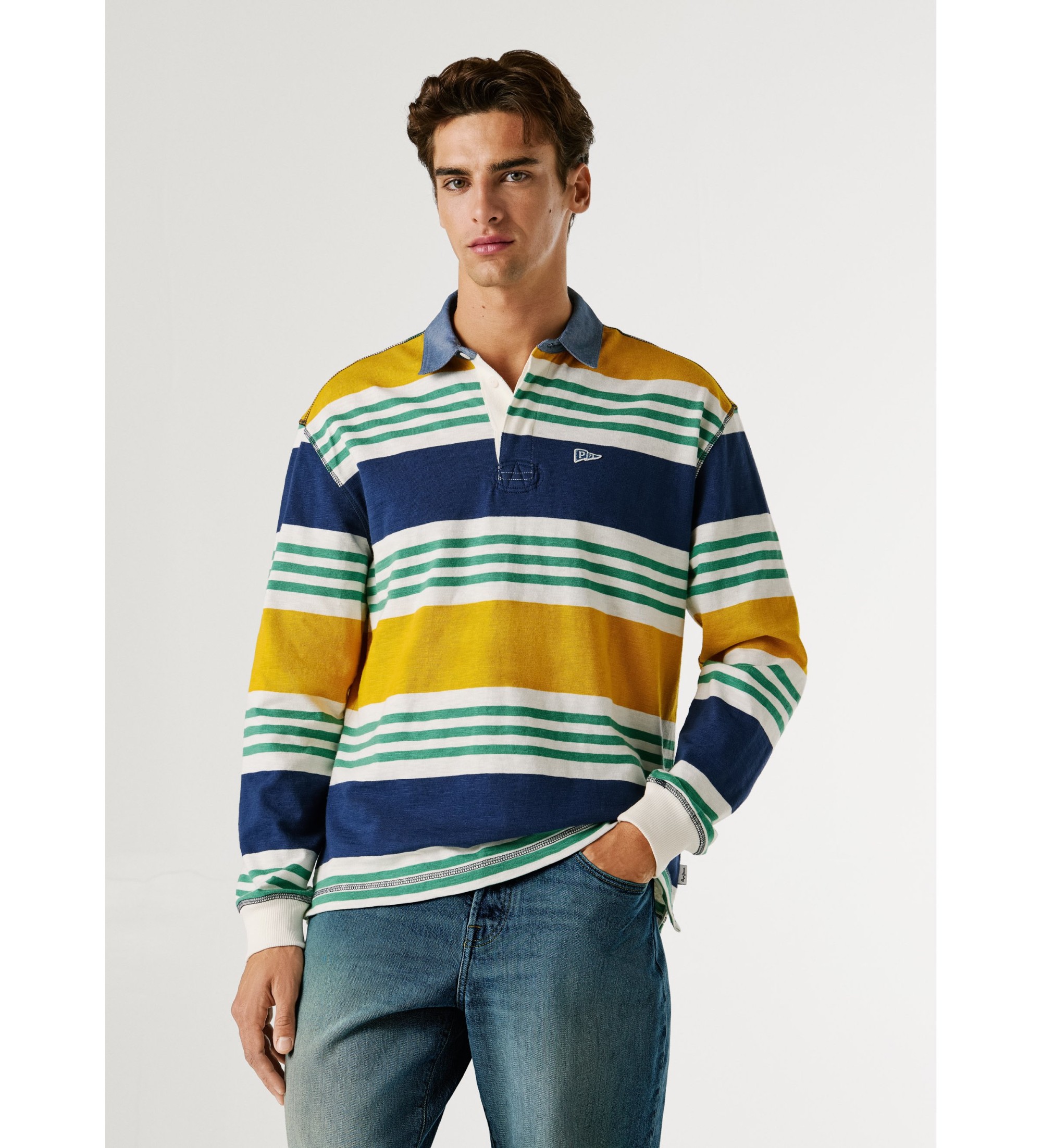 Pepe Jeans für Herren. PM5400086 Polo Clive weiß (M), Lässig, Baumwolle, Langarm