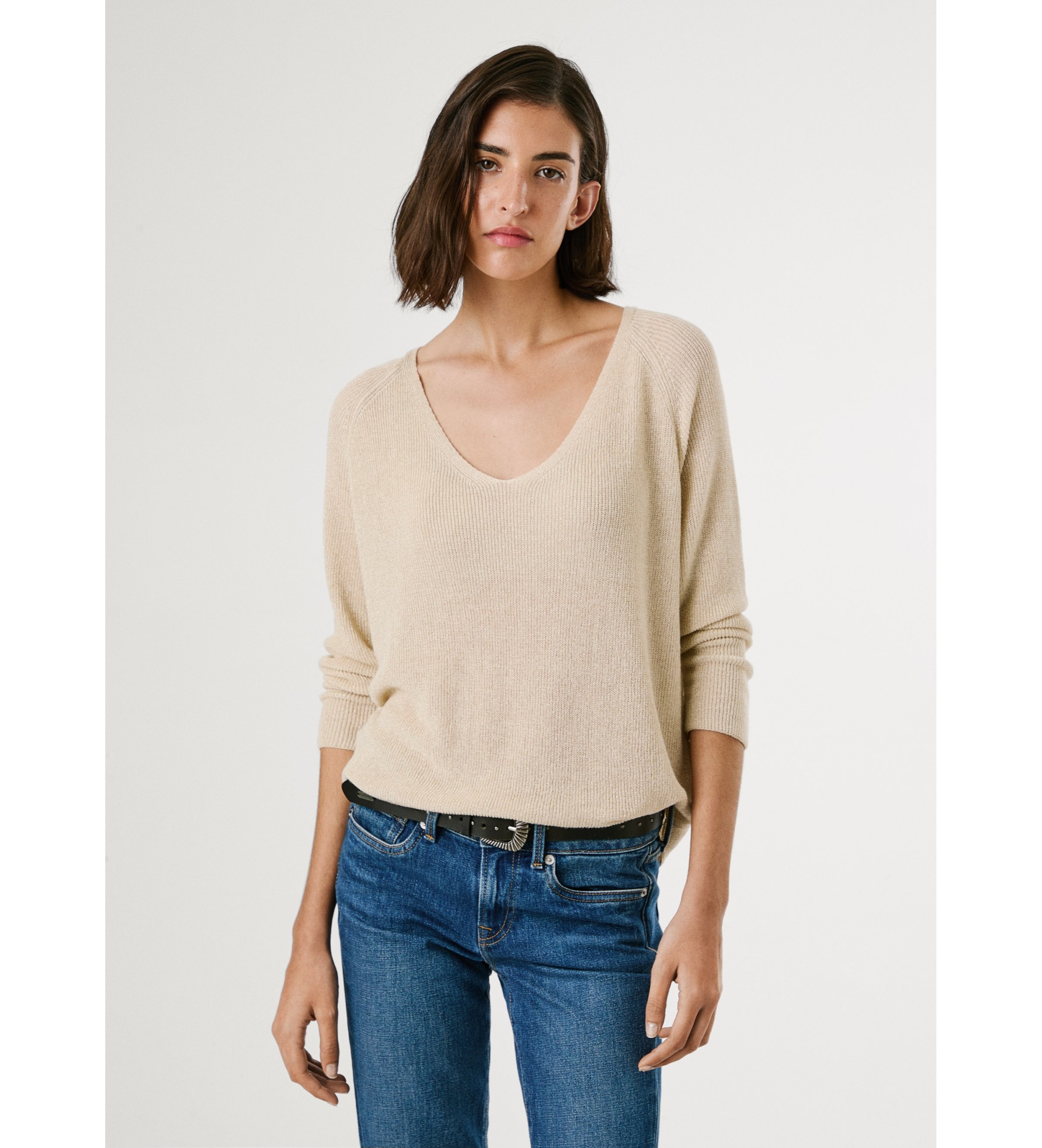 Pepe Jeans für Damen. PL702309 Coco beige Pullover (L), Lässig, Viskose