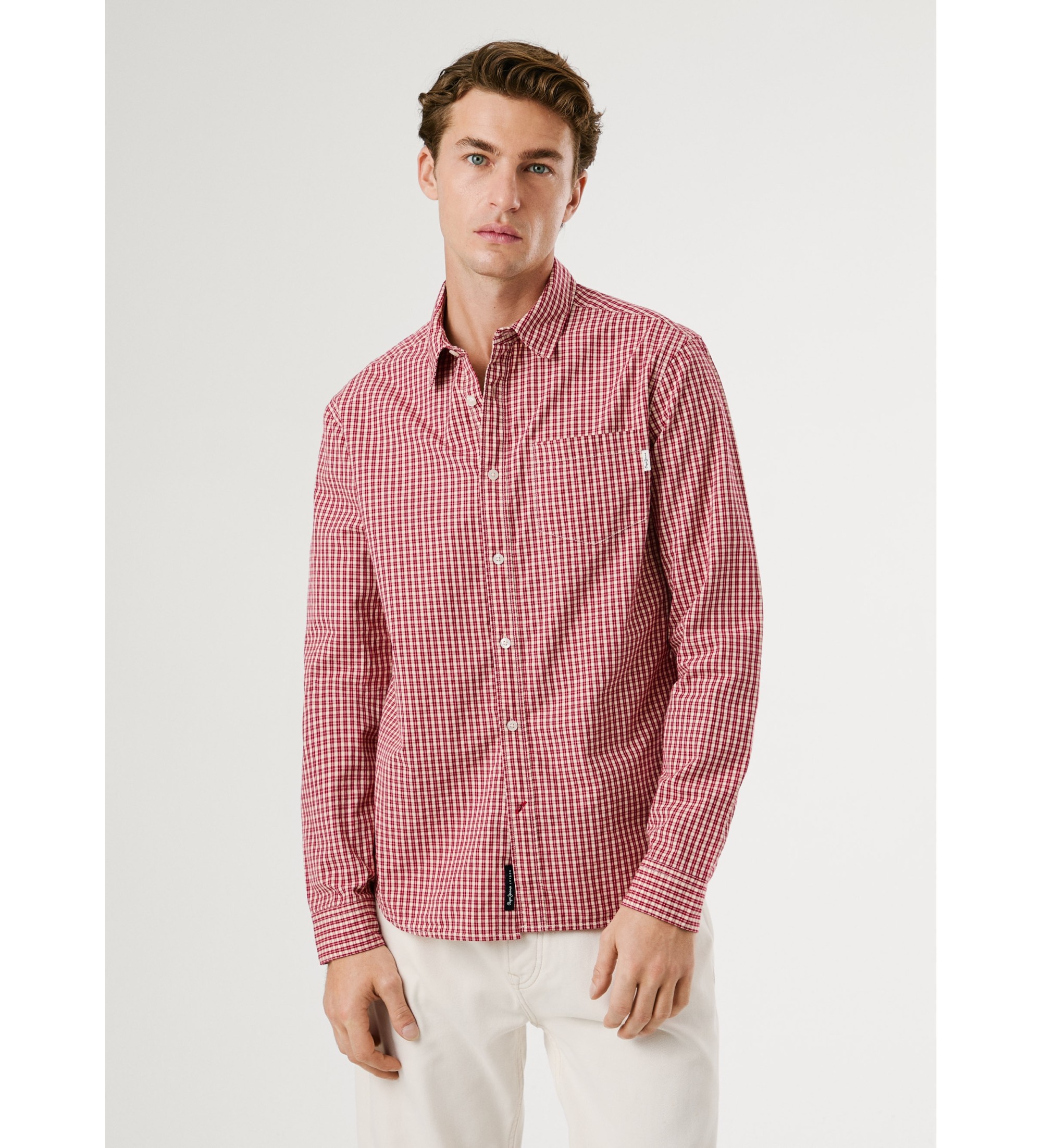 Pepe Jeans für Herren. PM3090841 Colton Hemd rot (L), Lässig, Baumwolle, Langarm