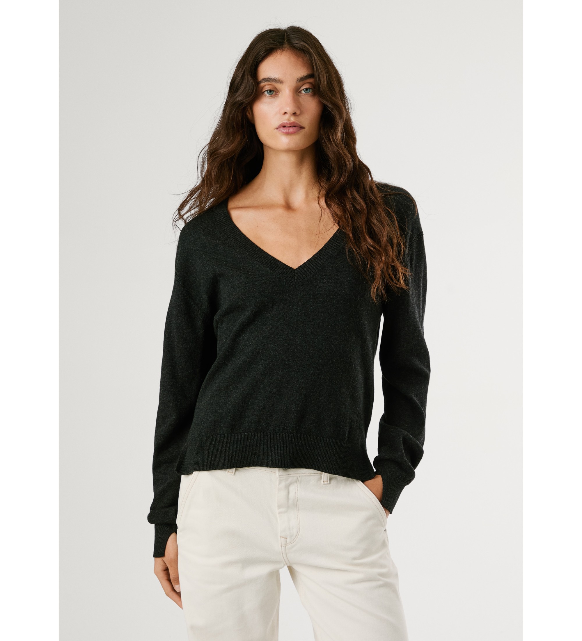 Pepe Jeans für Damen. PL7000091 Schwarzer Coraline V-Pullover (S), Lässig, Baumwolle