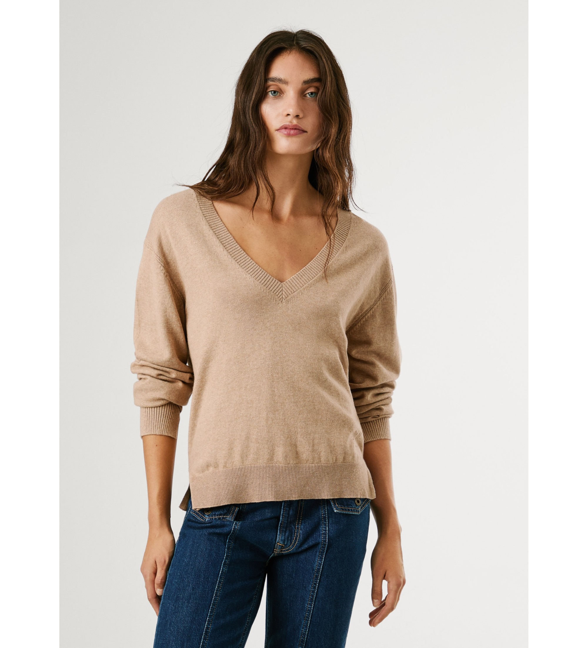 Pepe Jeans für Damen. PL7000091 Coraline V beige Pullover (S), Lässig, Baumwolle