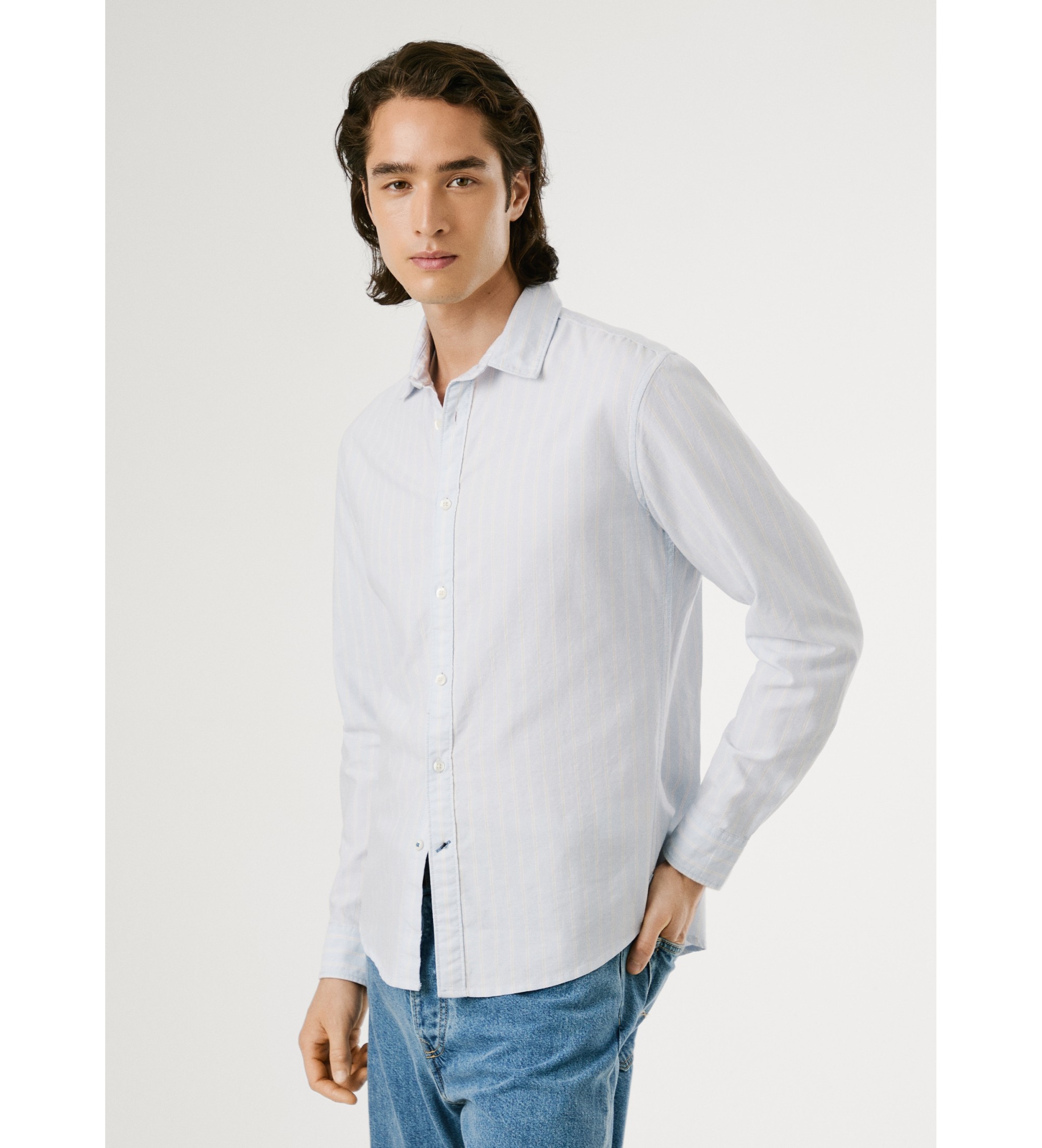 Pepe Jeans für Herren. PM3090814 Korkiges blaues Hemd (L), Lässig, Baumwolle, Langarm