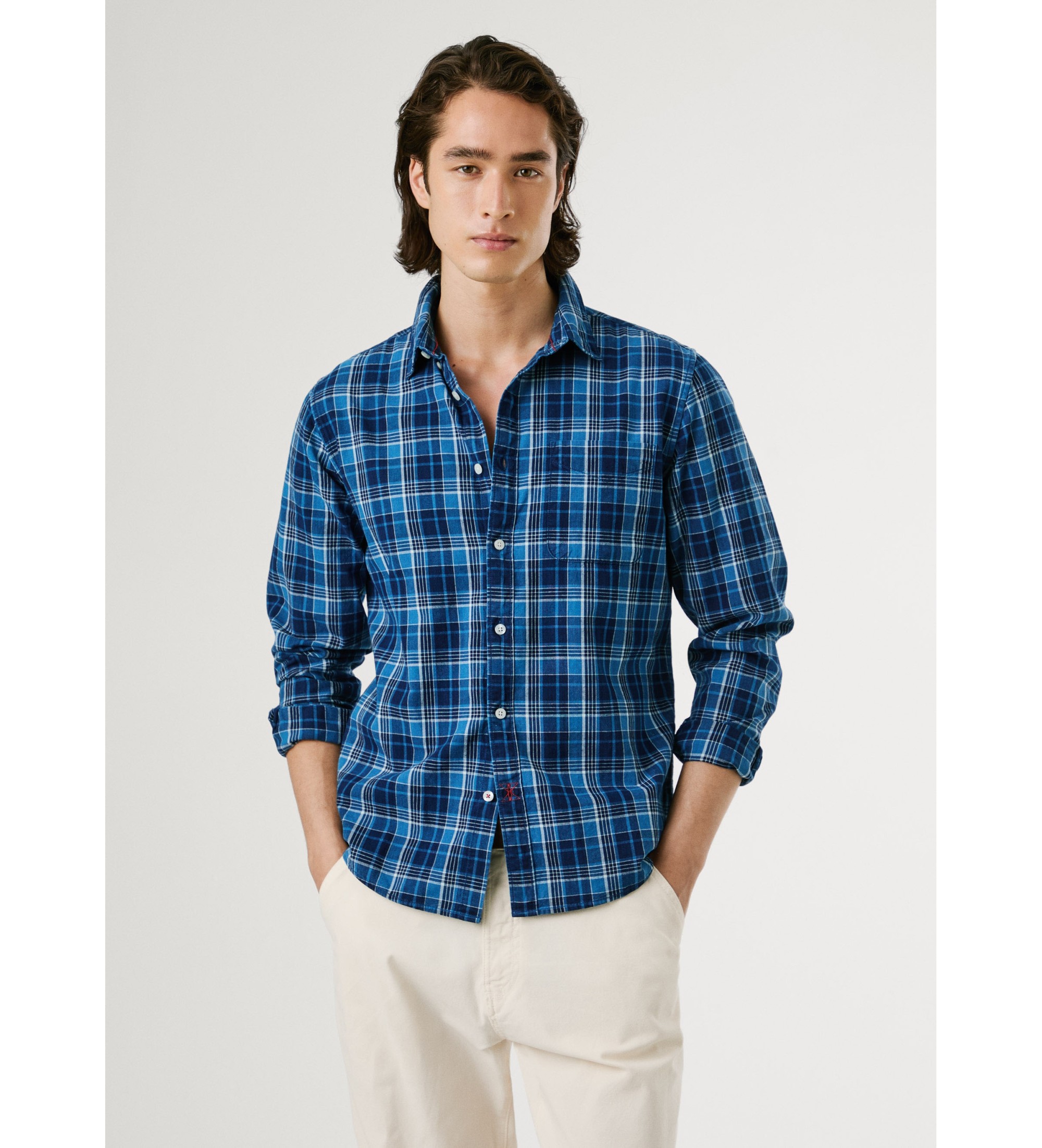 Pepe Jeans für Herren. PM3090823 Corwin blaues Hemd (XL), Lässig, Baumwolle, Langarm