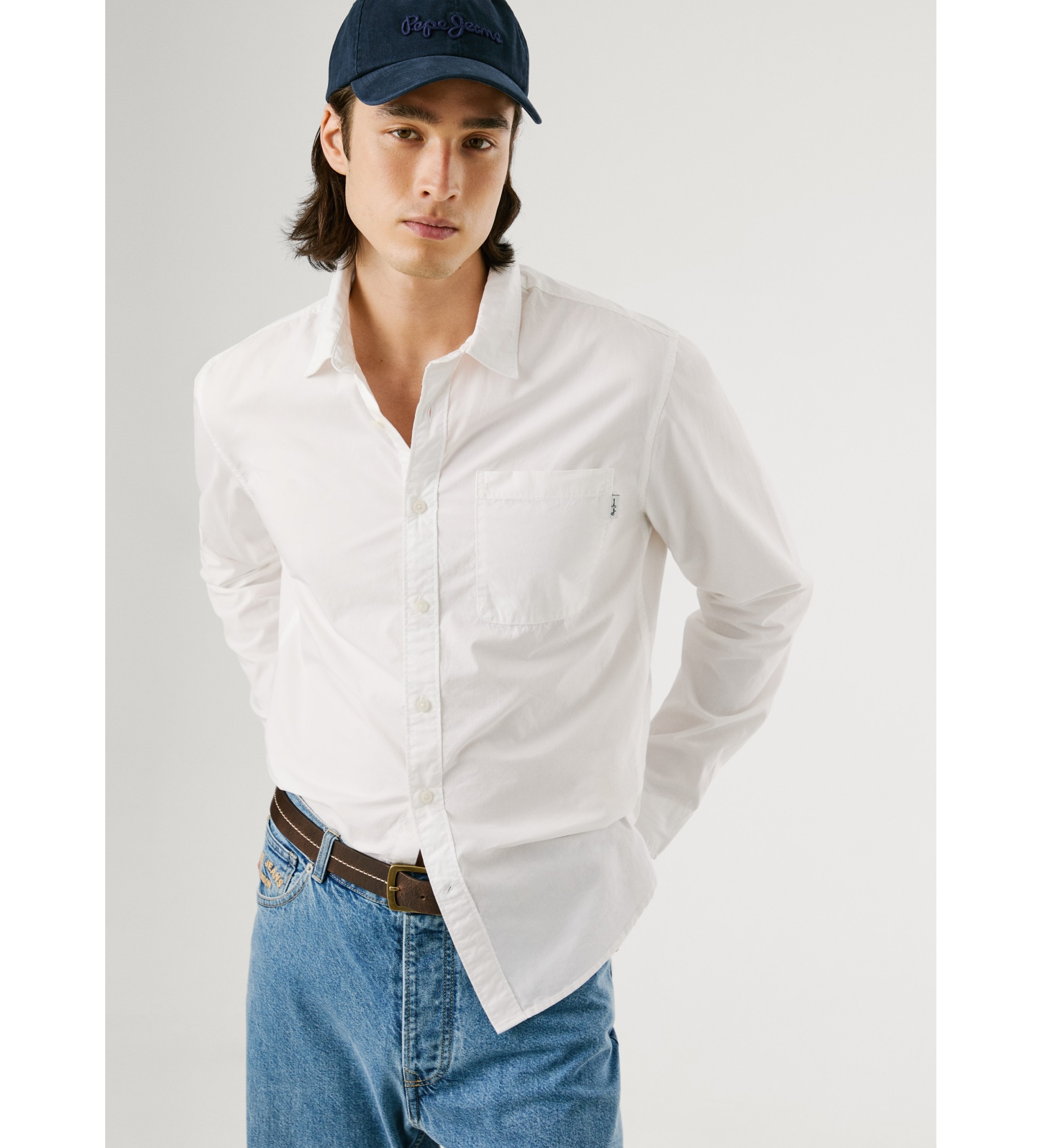Pepe Jeans für Herren. PM3090838 Weißes Creed-Hemd (M), Lässig, Baumwolle, Langarm