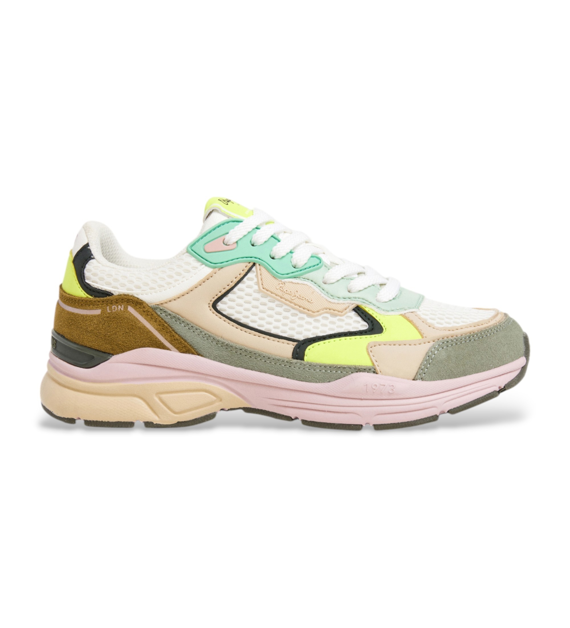 Pepe Jeans für Damen. PLS60032 Dave Sport Lederschuhe weiß, grün (36), Wohnung, Wildleder, Schnürsenkel, Lässig