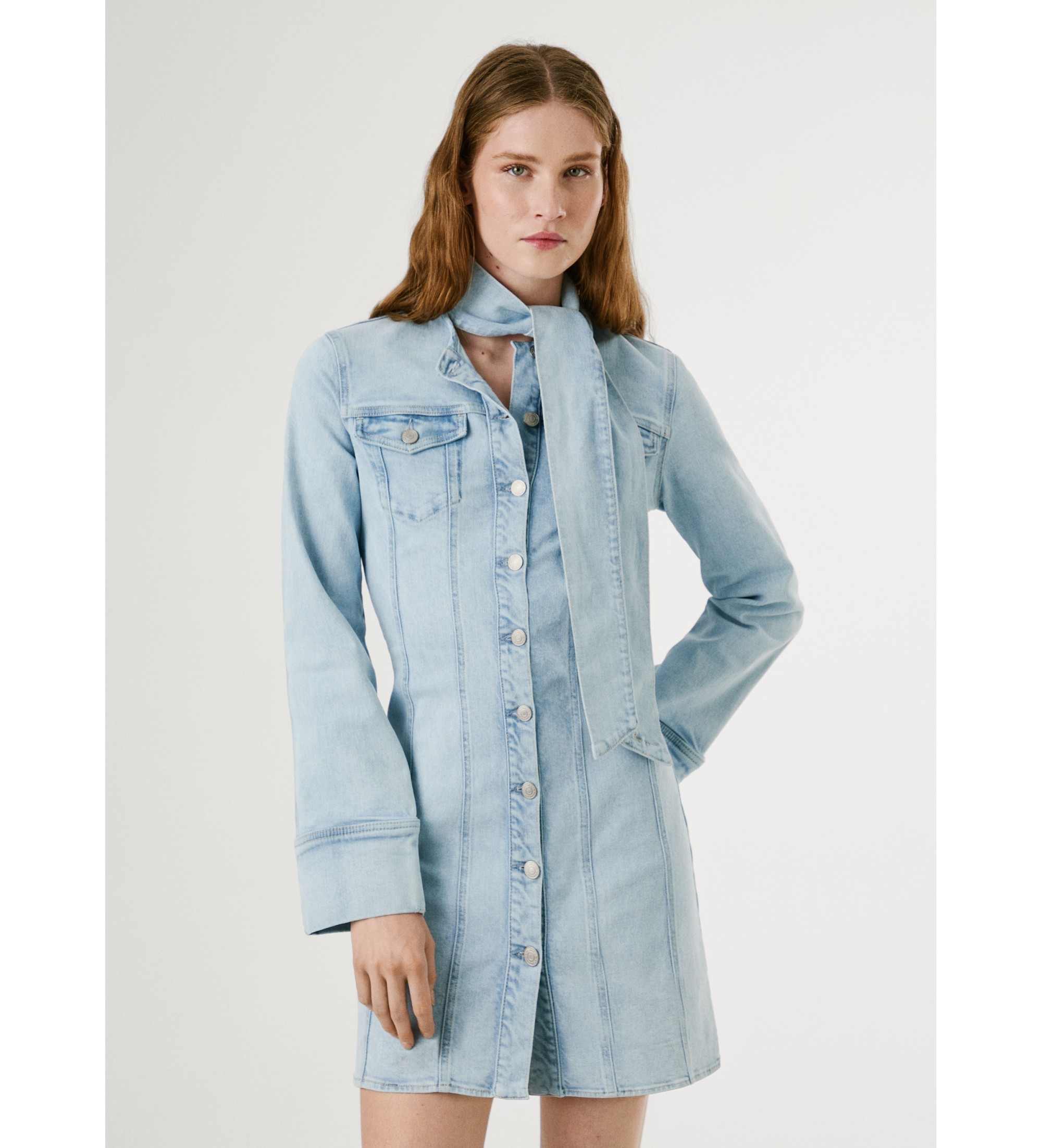 Pepe Jeans für Damen. PL9537688 Ella Kleid blau (S), Lässig, Baumwolle, Langarm