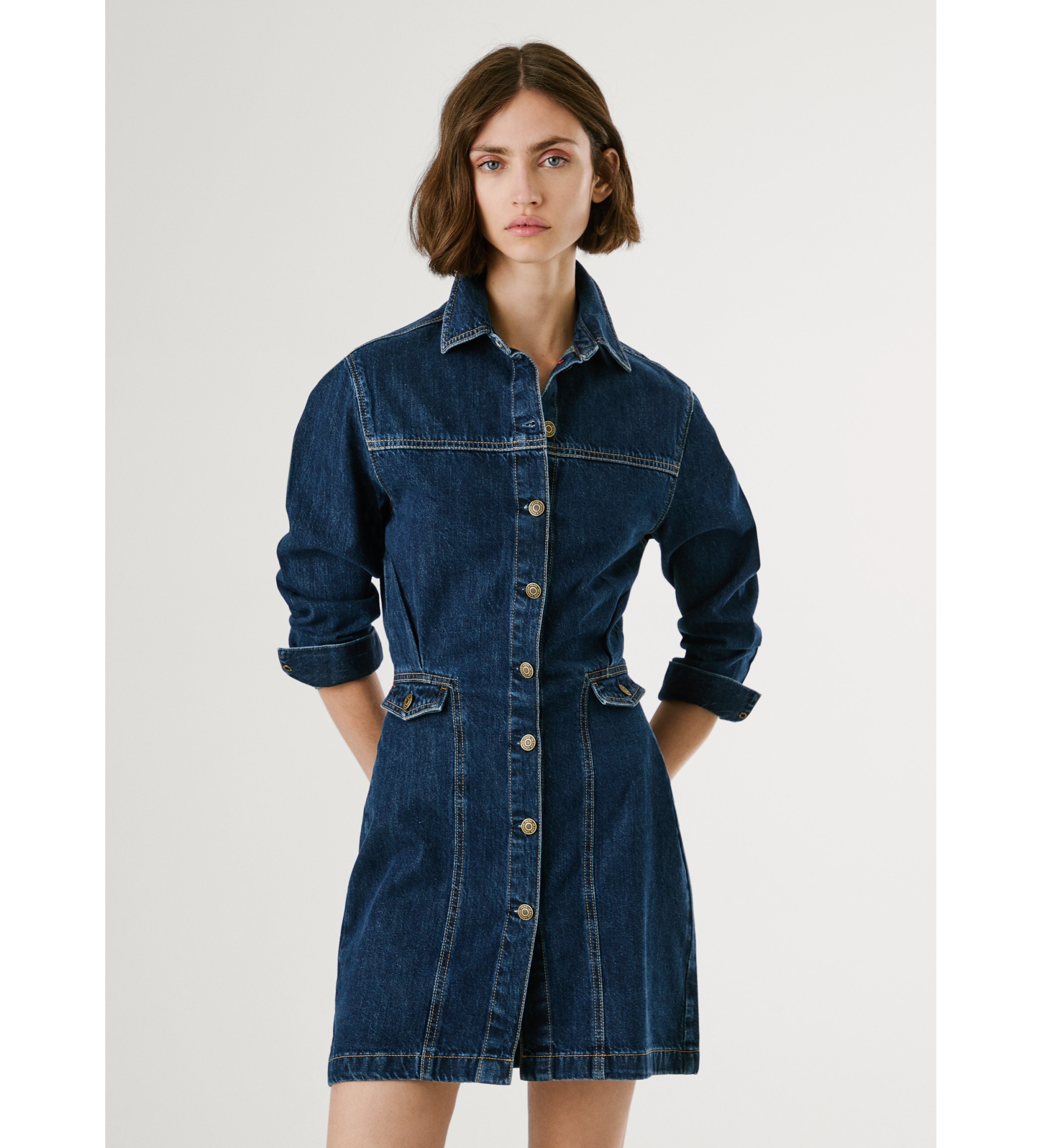 Pepe Jeans für Damen. PL9537685 Gemma Kleid blau (M), Lässig, Baumwolle, Denim, Langarm