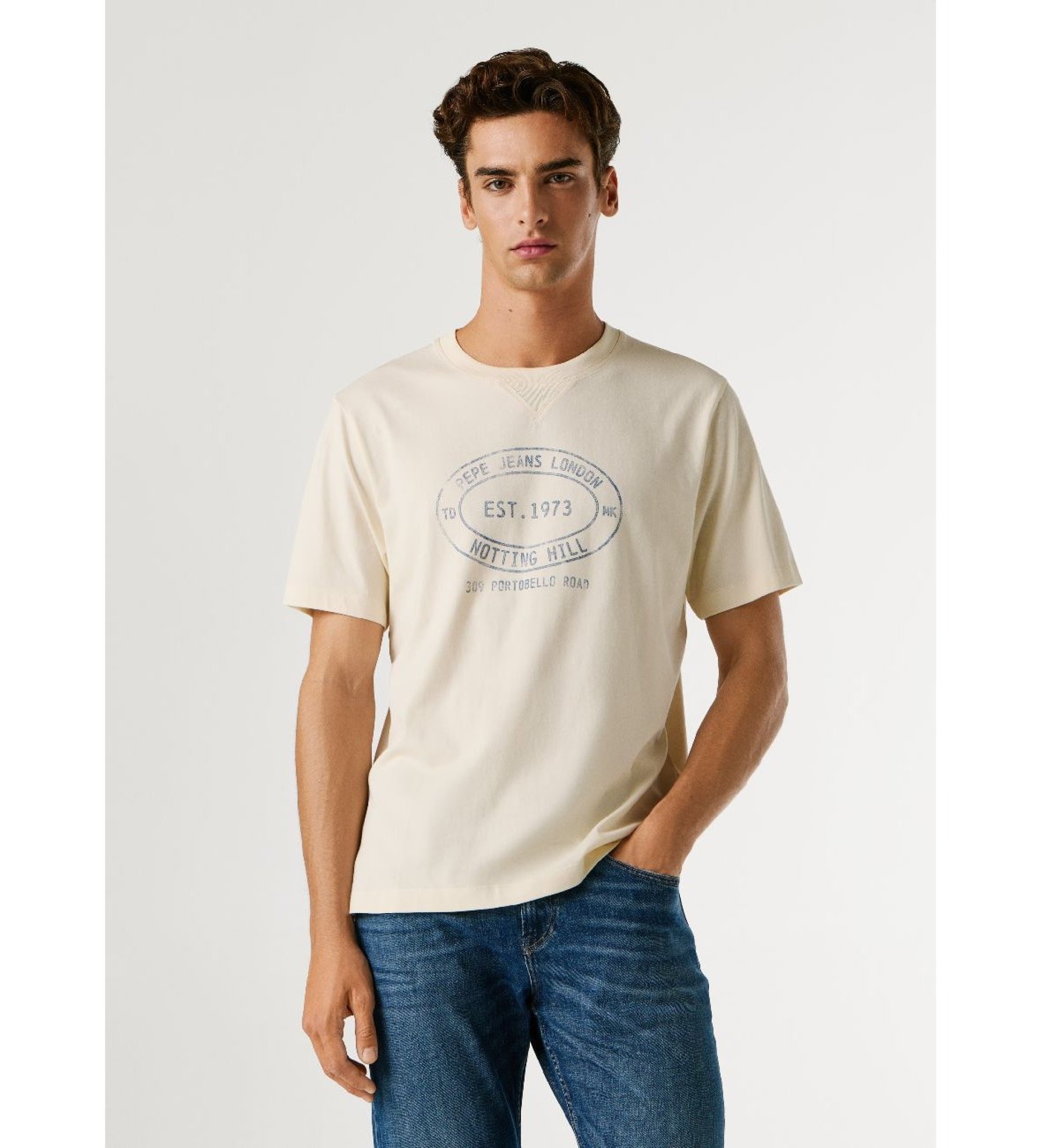 Pepe Jeans für Herren. PM5010314 Gon T-Shirt off-white (L), Weiß, Lässig, Baumwolle, Kurzarm