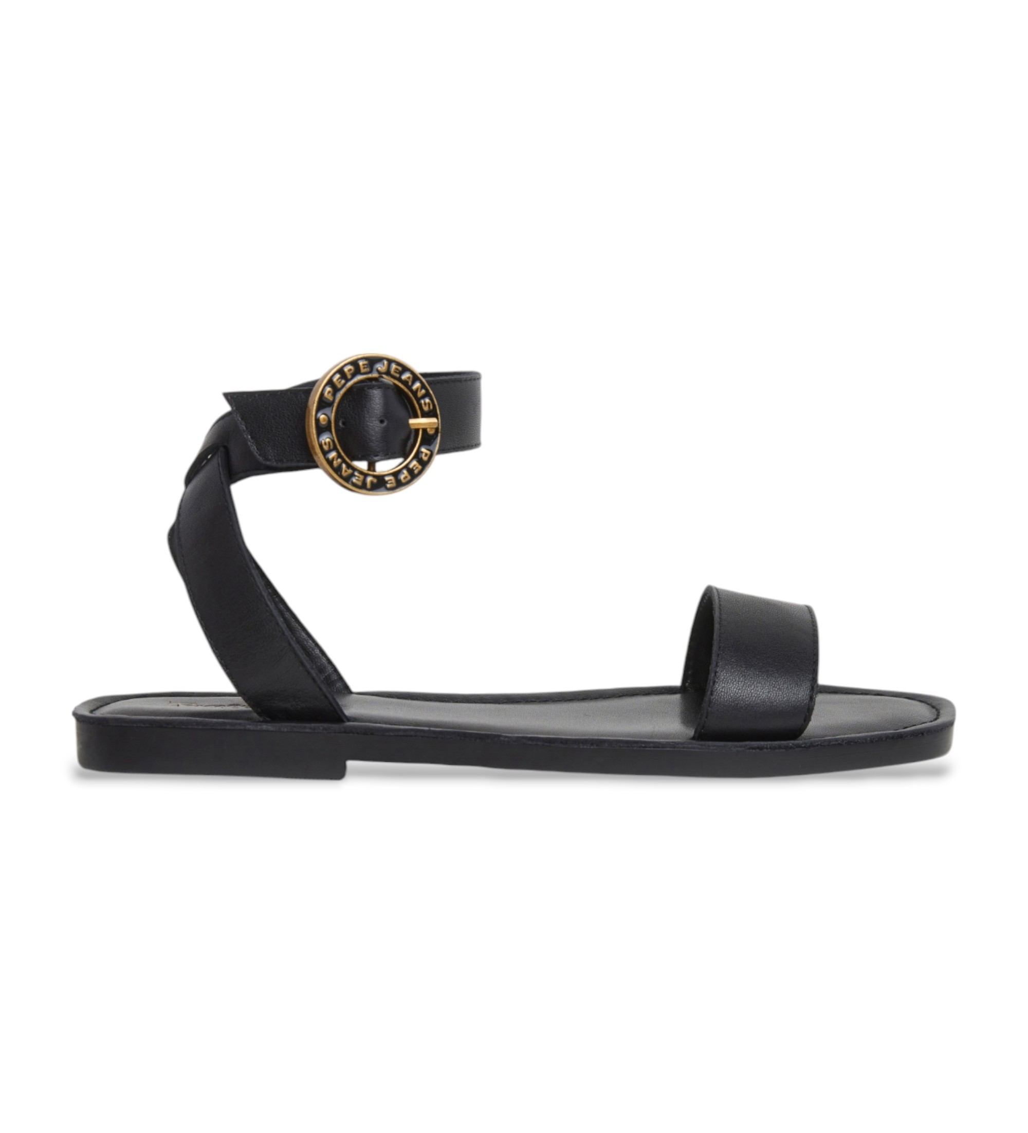 Pepe Jeans für Damen. PLS90700 Kat Logo Ledersandalen schwarz (39), Wohnung, Schnalle, Lässig