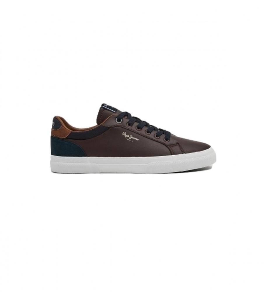 Pepe Jeans für Herren. PMS30839 Kenton Court Leder Turnschuhe Braun (44), Wohnung, Schnürsenkel, Lässig