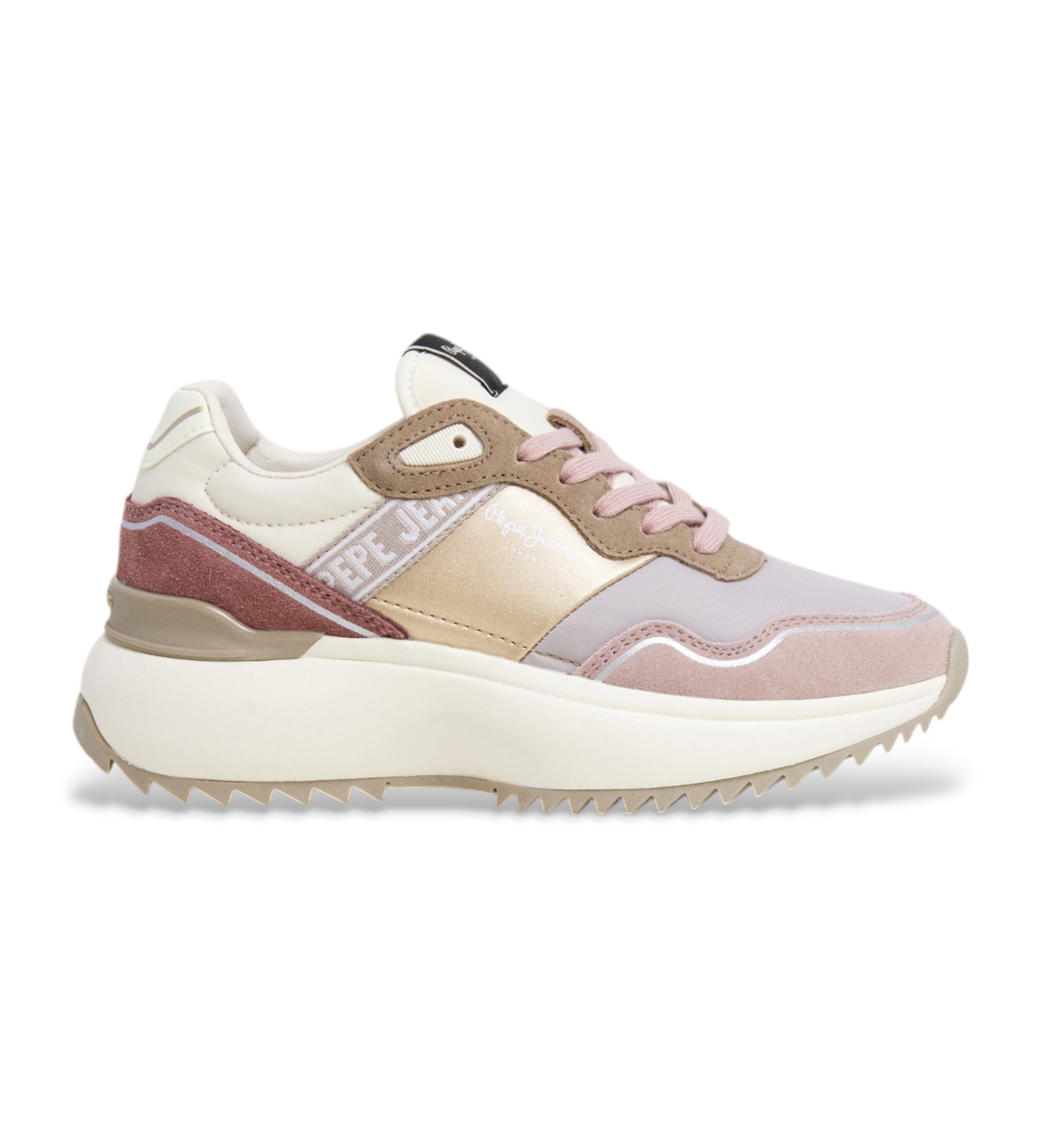 Pepe Jeans für Damen. PLS60042 Kimi Glam rosa, beige Lederpantoffeln (37), Wohnung, Wildleder, Schnürsenkel, Lässig