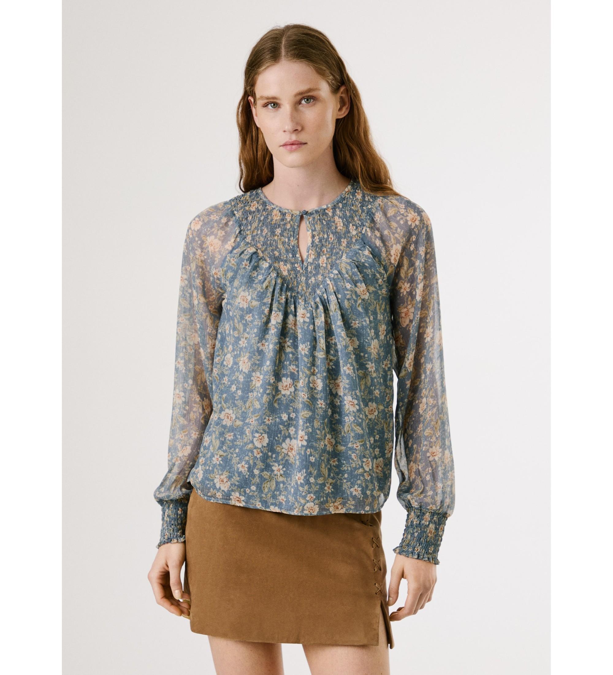 Pepe Jeans für Damen. PL3051243 Bluse Laurel blau (S), Lässig, Polyester, Langarm