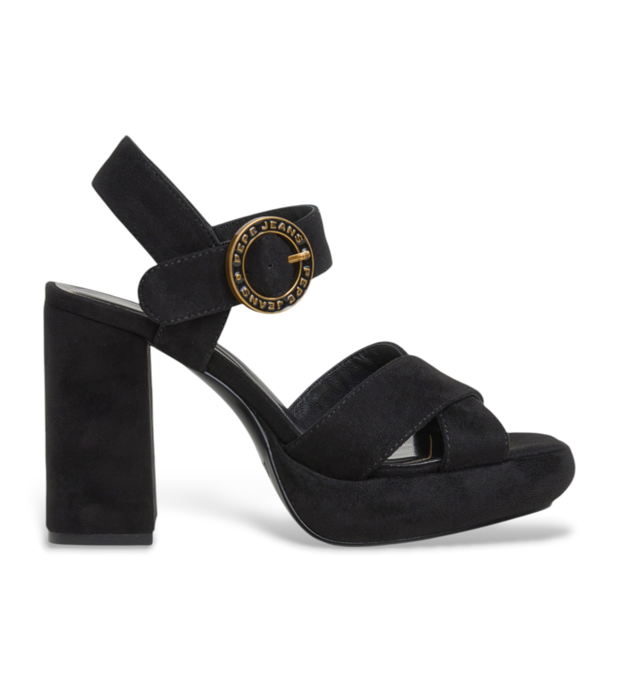 Pepe Jeans für Damen. PLS90701 Lenny Logo Sandalen schwarz (36), 8 bis 10 cm, Schnalle, Lässig, Party