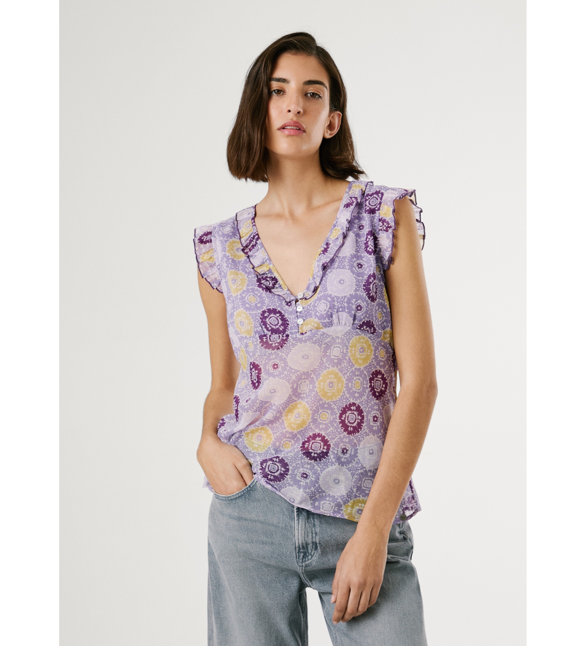 Pepe Jeans für Damen. PL305128 Hemd Letty flieder (M), Lässig, Baumwolle, Klassisch, Ärmellos / Hosenträger