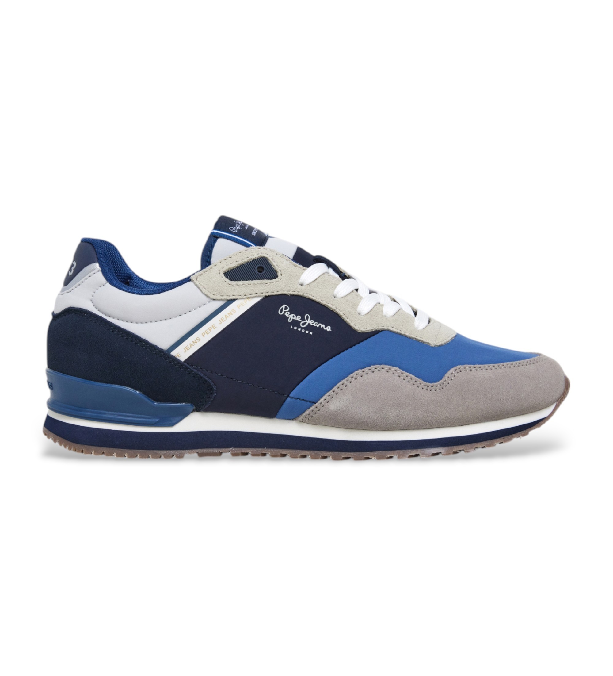 Pepe Jeans für Herren. PMS40036 London Link Leder-Sneakers grau, marineblau (44), Wohnung, Schnürsenkel, Lässig