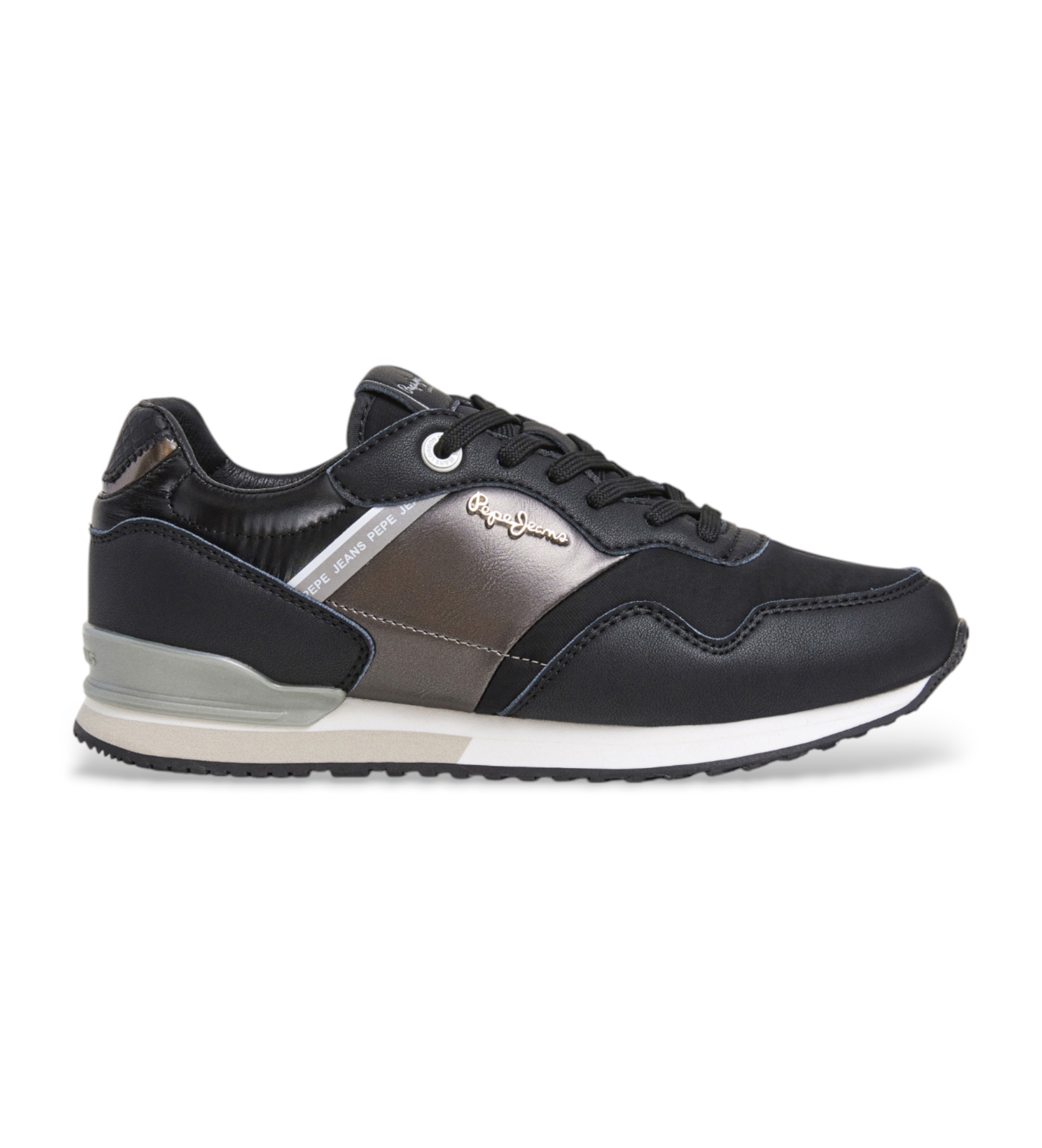 Pepe Jeans für Damen. PLS40046 London Shine Sneakers schwarz (38), Wohnung, Schnürsenkel, Lässig
