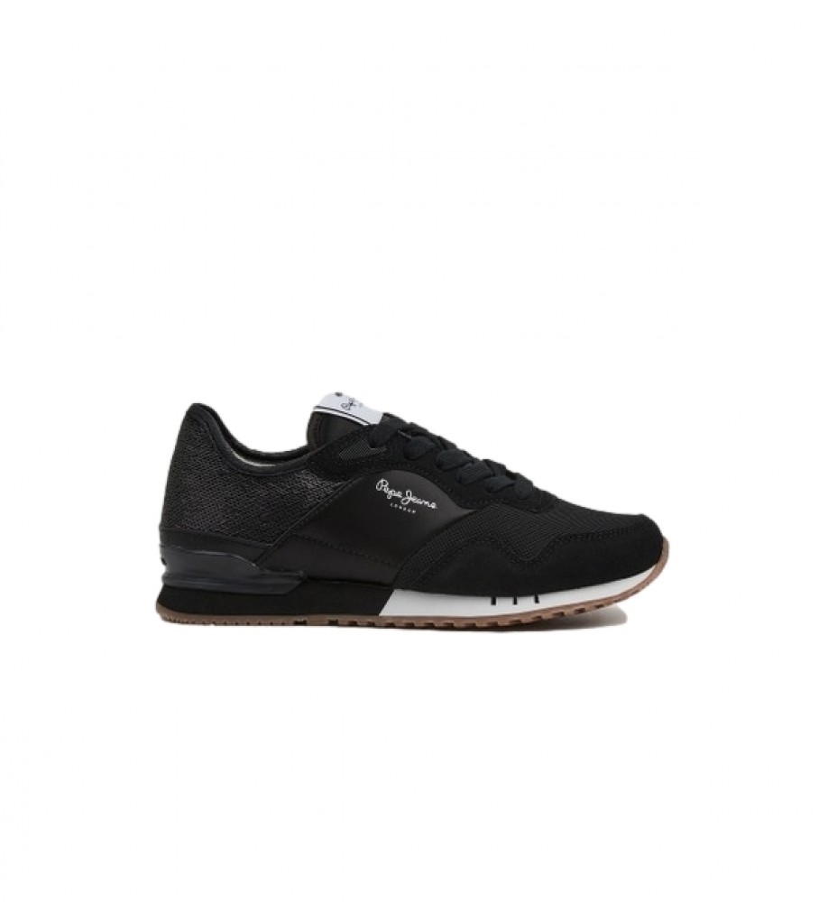 Pepe Jeans für Damen. PLS31382 London Pailletten Sneakers schwarz (37), Stoff, Wohnung, Schnürsenkel, Lässig